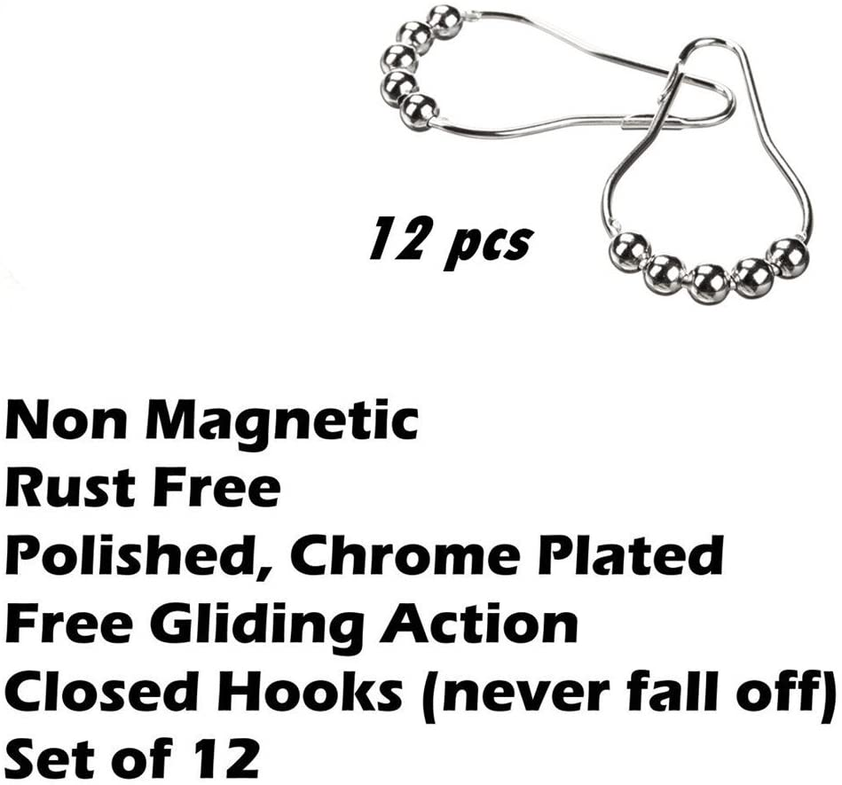 Uigos Shower Curtain Hooks Rings, Rust-Resistant Shower Curtain Hooks Rings for Bathroom Shower Rods Shower Hooks for Curtain - Set of 12, Chrome image number 3
