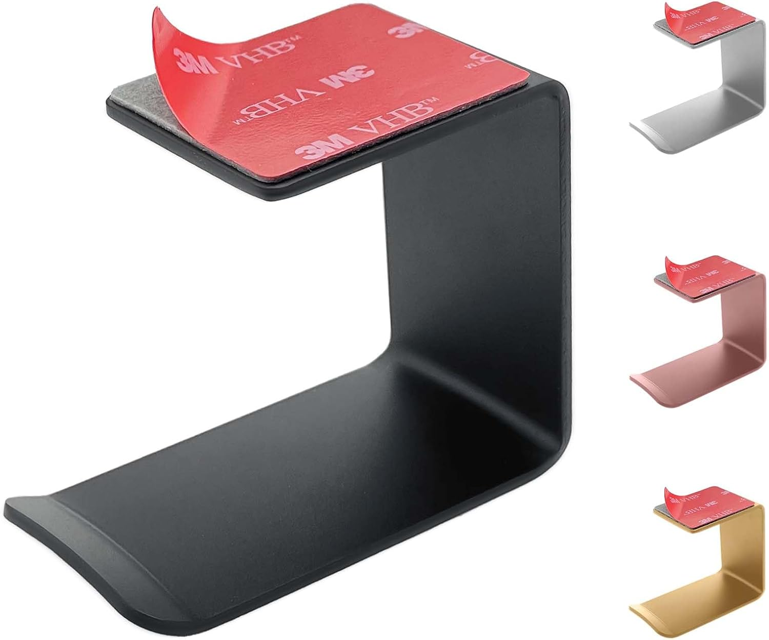 Aluminum Under-Desk Headphone Hook 2 Pack, with Strong Adhesive VHB Tape, Holds 5 Lbs (Black)