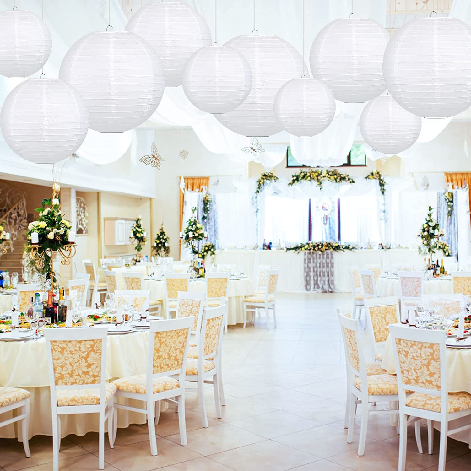 GWHOLE 6'' 8'' 10'' 12'' Paper Lanterns round Hanging Lamp Shade Lanterns - White (10 PCS) image number 5