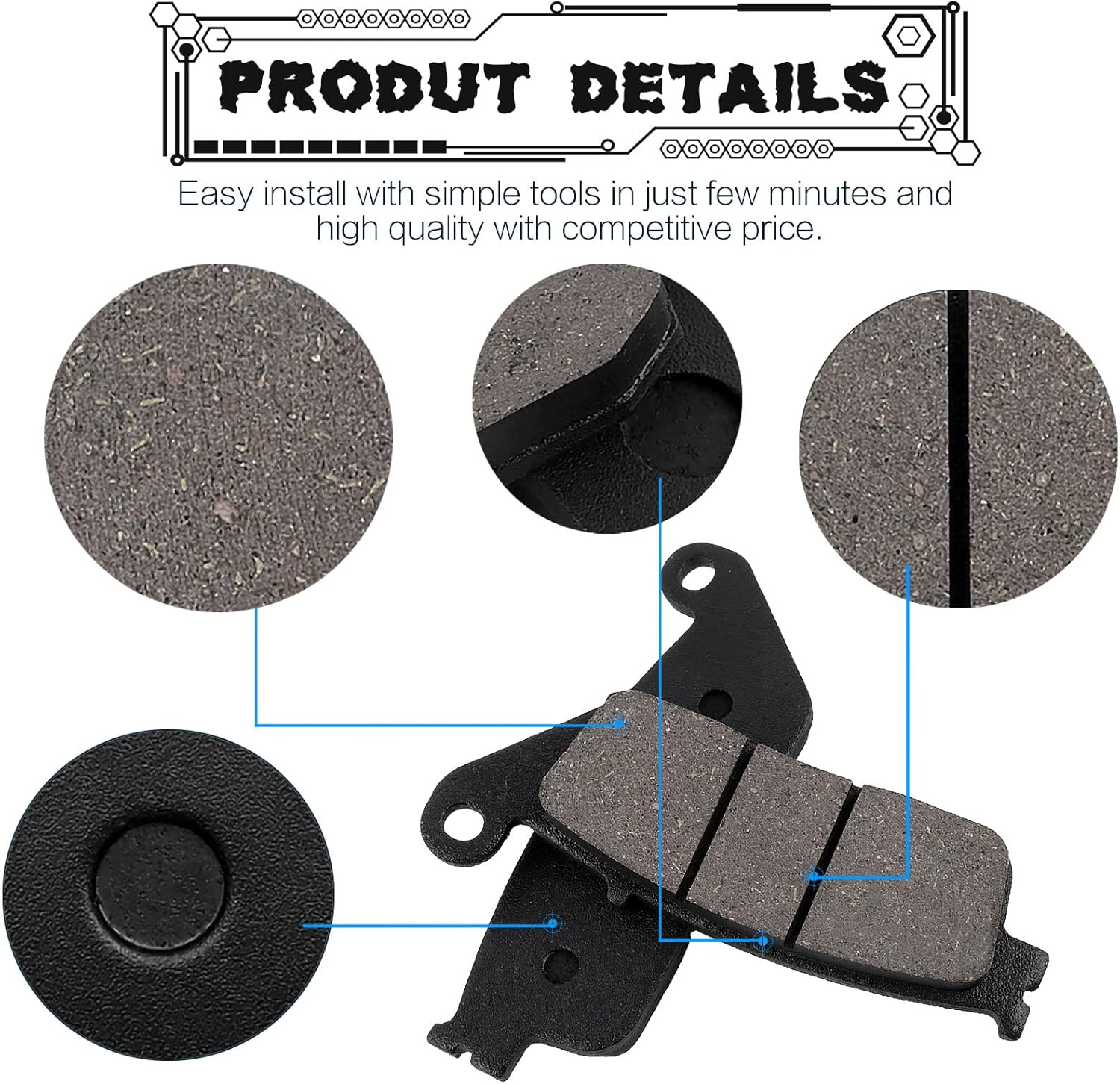 LOCOPOW Front & Rear Brake Pads for Honda CB500F CB300F CB500X CBR250R CBR300R CBR500R CMX300 CMX500 Rebal 300 500 CTX700 NC700 NC750 2011-2023 image number 3