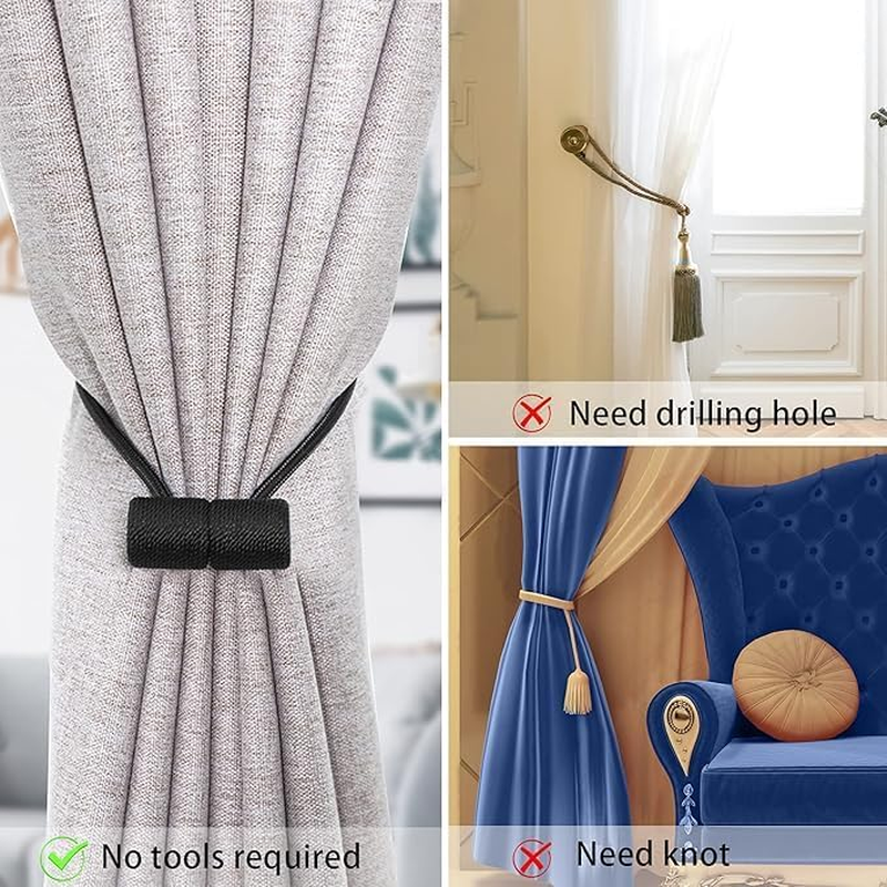 4Pcs Strong Magnetic Curtain Tiebacks Outdoor Elegant Decorative Tie Backs Modern Rope Tiebacks for Drapes Strong Magnet Curtain Holdbacks (Brown) image number 6