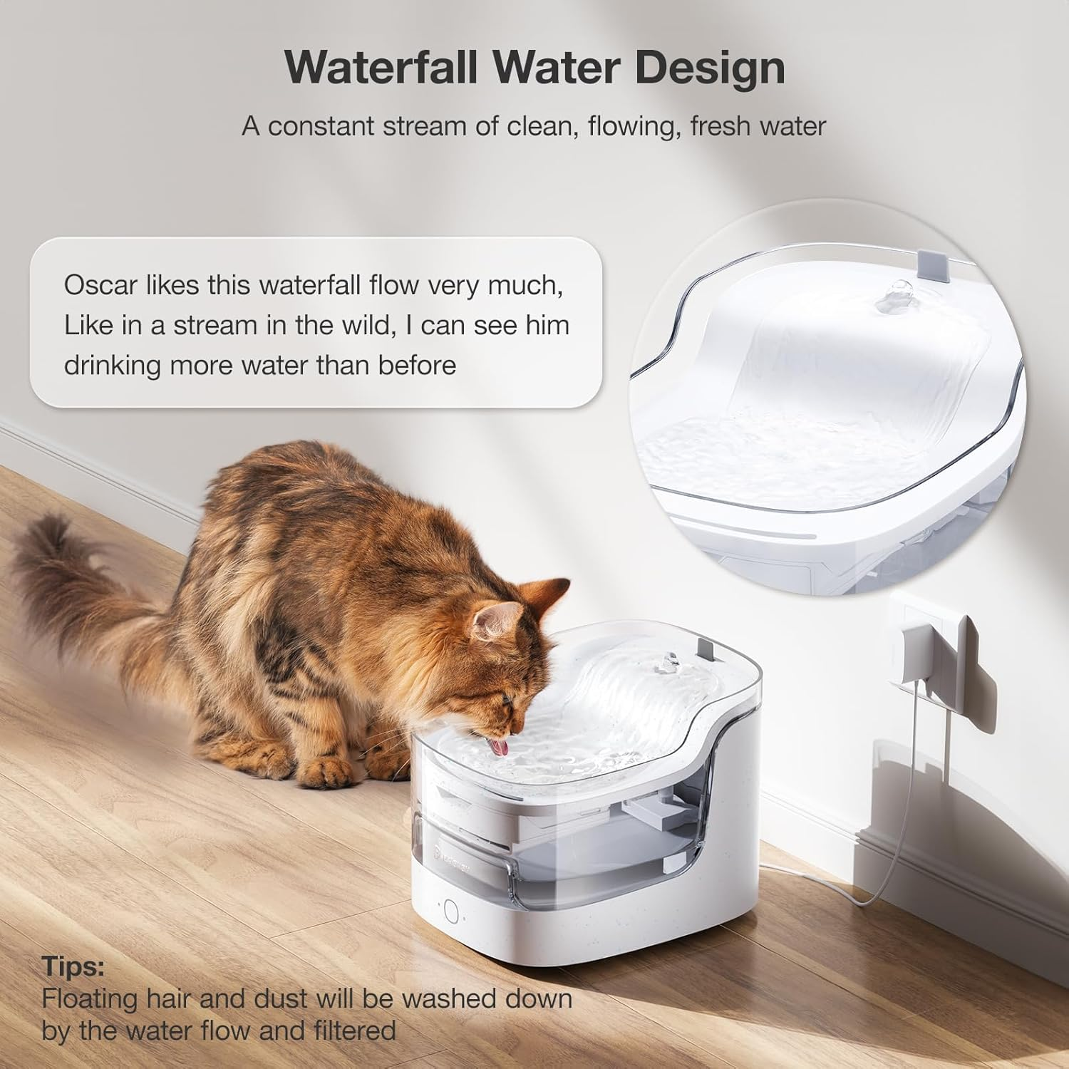 PETGUGU Cat Water Fountain for Drinking, 2L Cat Fountain, 8 Layers Filters, Smart App Control Cat Water Fountain Bowl, Automatic Water Dispenser for Pet Cats Dogs (PF1) image number 4