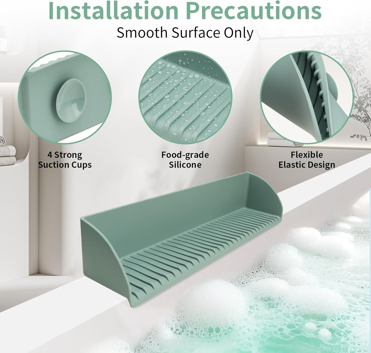 Kids Bathtub Splash Guard, Silicone Tub Shelf with Toy Storage, Extra-Wide Design, Strong Suction Cups