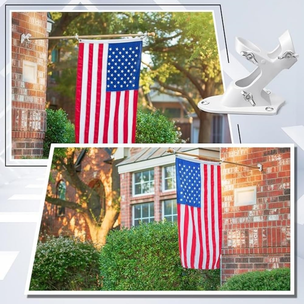 Flag Pole Holder, outside House Flag Pole Bracket, Heavy Duty Metal Flag Mount, Aluminum Alloy Mounting Brackets, Outdoor Flag Holder- Strong Rust Free (White-1 Pack) image number 2