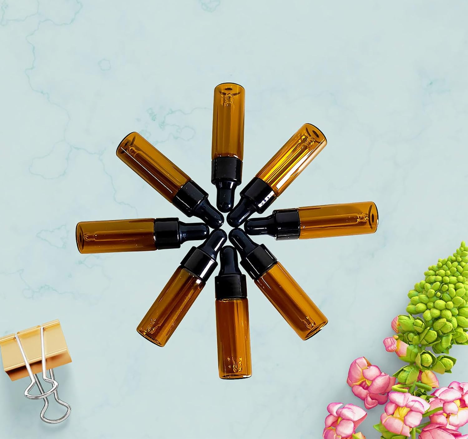 PYAWI 50Pcs 5Ml Sample Dropper Bottles,Amber Glass Dropper Bottles for Essential Oils Sample Cosmetic Perfume Traveling image number 4