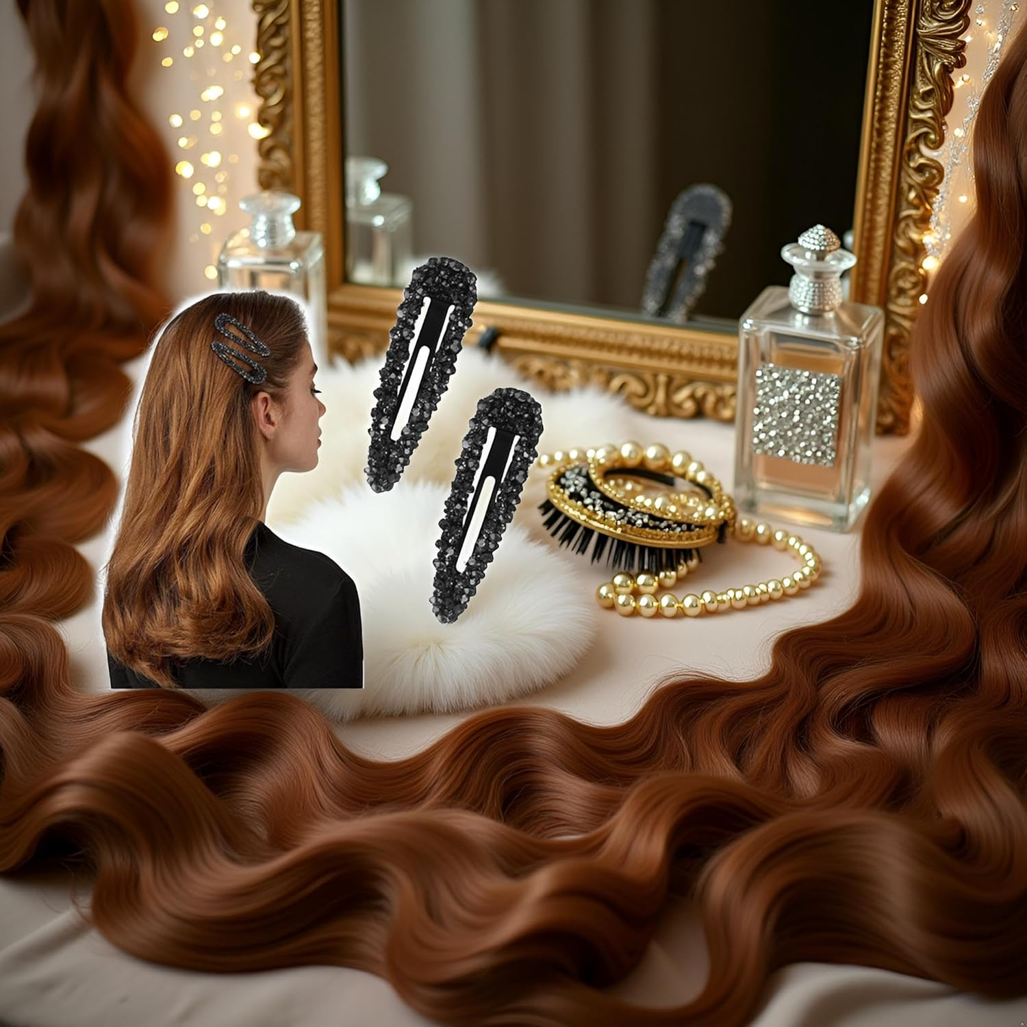 2 Pcs Black Rhinestone Snap Hair Clips, Metal and Crystal, Sparkly Hair Accessories, Snap Hair Barrettes Hair Clips