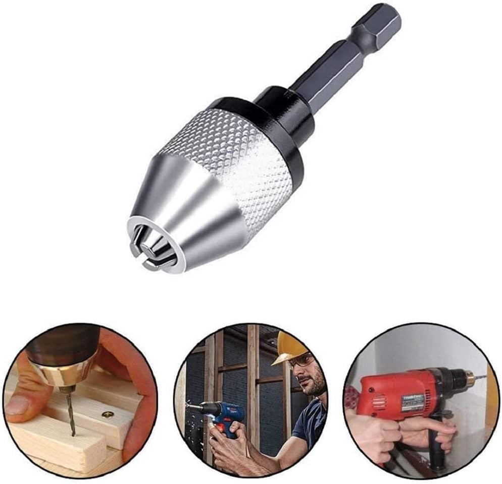 Fixinus 2 Pieces Keyless Drill Chucks - 1/4 Inch Hex Shank Drill Bit Adapter, Fast Change Converter Extension Screwdriver Drill Adapter for Impact Drill Tool, 0.3-6.5Mm image number 3
