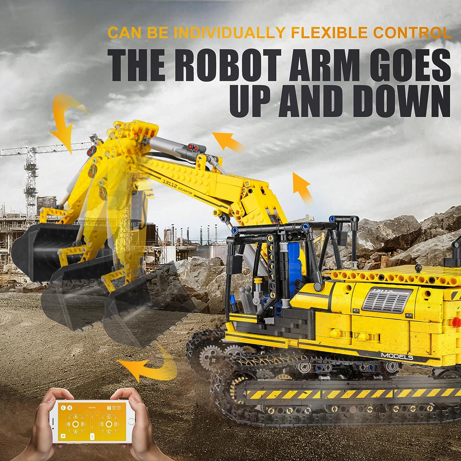 Mould King 13112 Excavator APP RC Technology Truck Car, Building Block Construction Model Remote Control Kit, Adults Kids Toys Gift MOC STEM image number 3