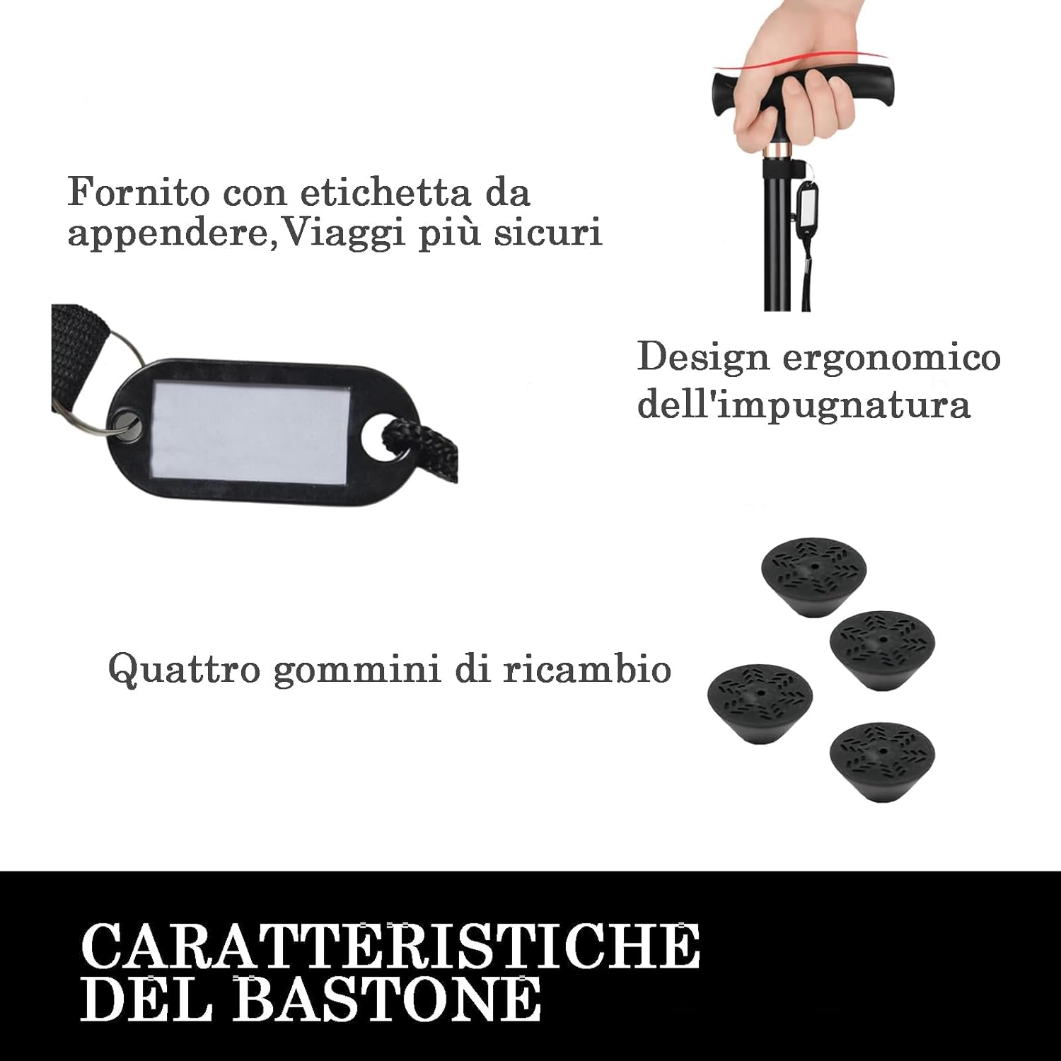 Begrit Adjustable Walking Stick Aluminum Folding Canes with Ergonomic Grip Carry Bag Free Standing Metal Collapsible Durable Walking Aid for Women Men Ladies Disabled image number 3