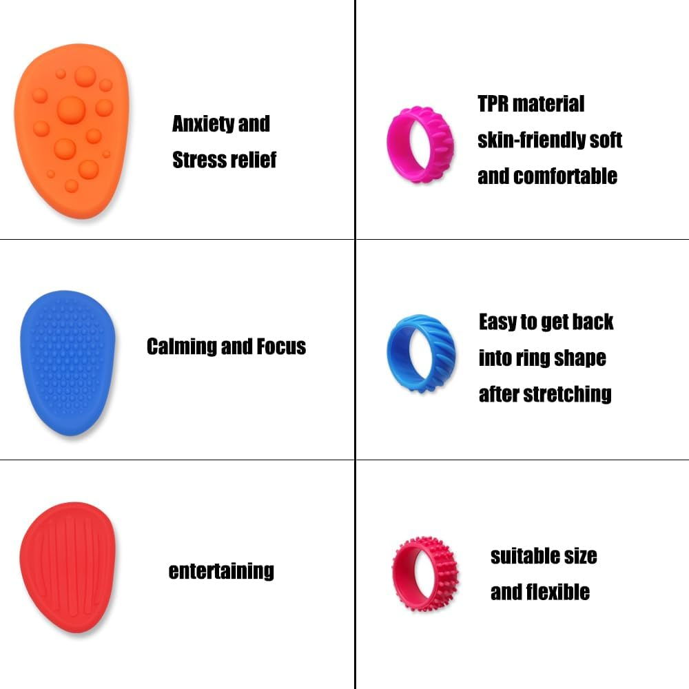 18 Pack Sensory Stone & Rings Combo &ndash; Anxiety Relief for Adults, ADHD Autism Sensory Tools, Silicone Squeeze Toys,For Autism Calming Men Women image number 4