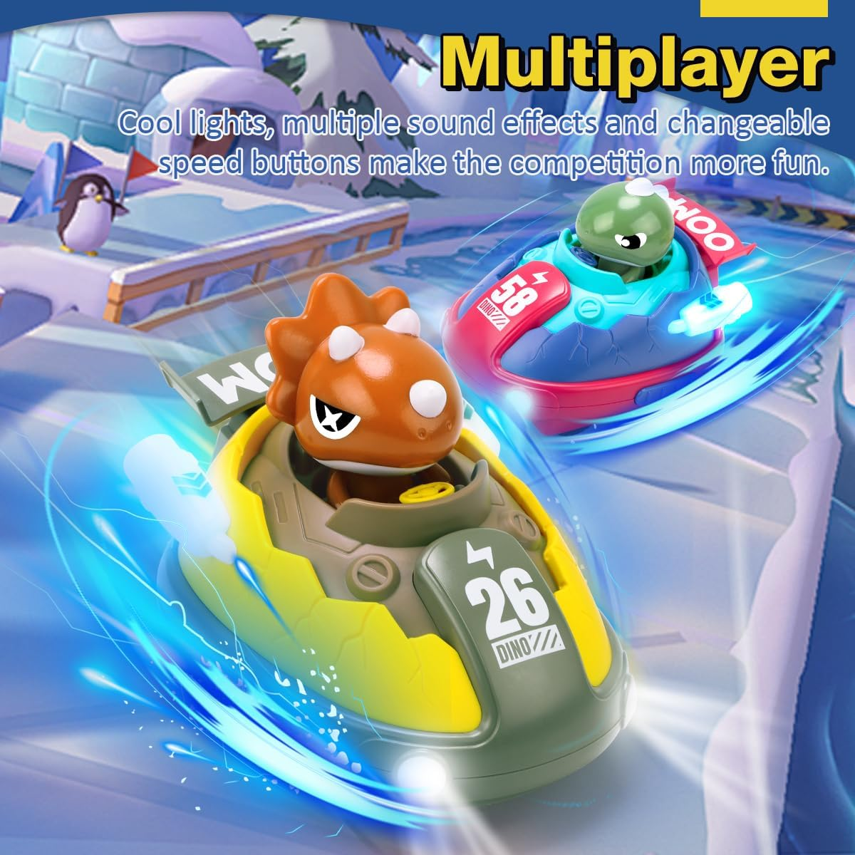 REMOKING 2 Pack Remote Control Car for 3 4 5 6 7 Year Old Boys, Dinosaur Toys with Lights & Sounds Effects, 360&deg; Rotation, 2.4Ghz RC Ejecting Bumper Car for Kids Age 3-8 Christmas Birthday Gifts image number 3