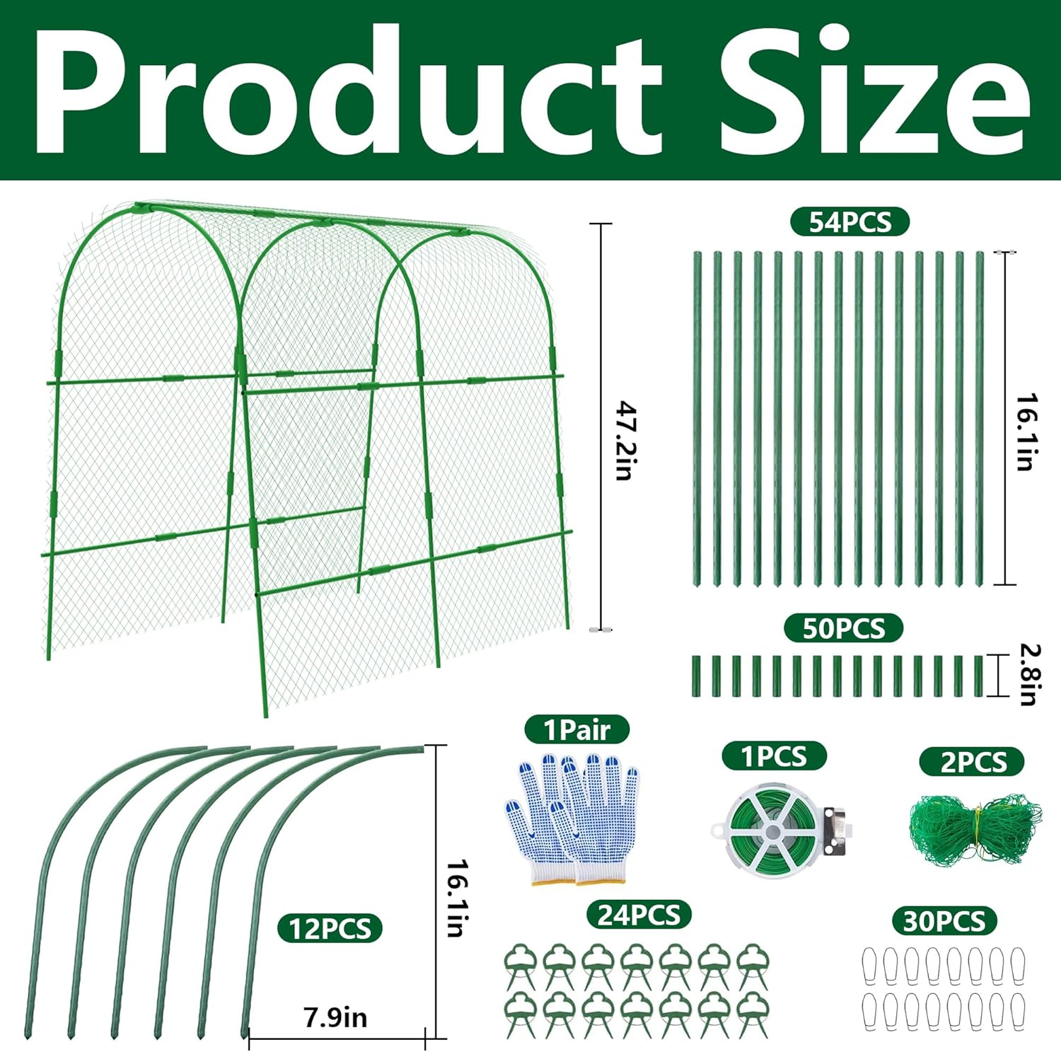 Codree 2 Packs Garden Cucumber Trellis for Plant- 47 X 47 Inch Metal Arch Melon Trellis for Raised Bed- Foldable Tunnel Trellis with Climbing Net Clips for Growing Vine Vegetable - 2Pcs-47X47Inch image number 5