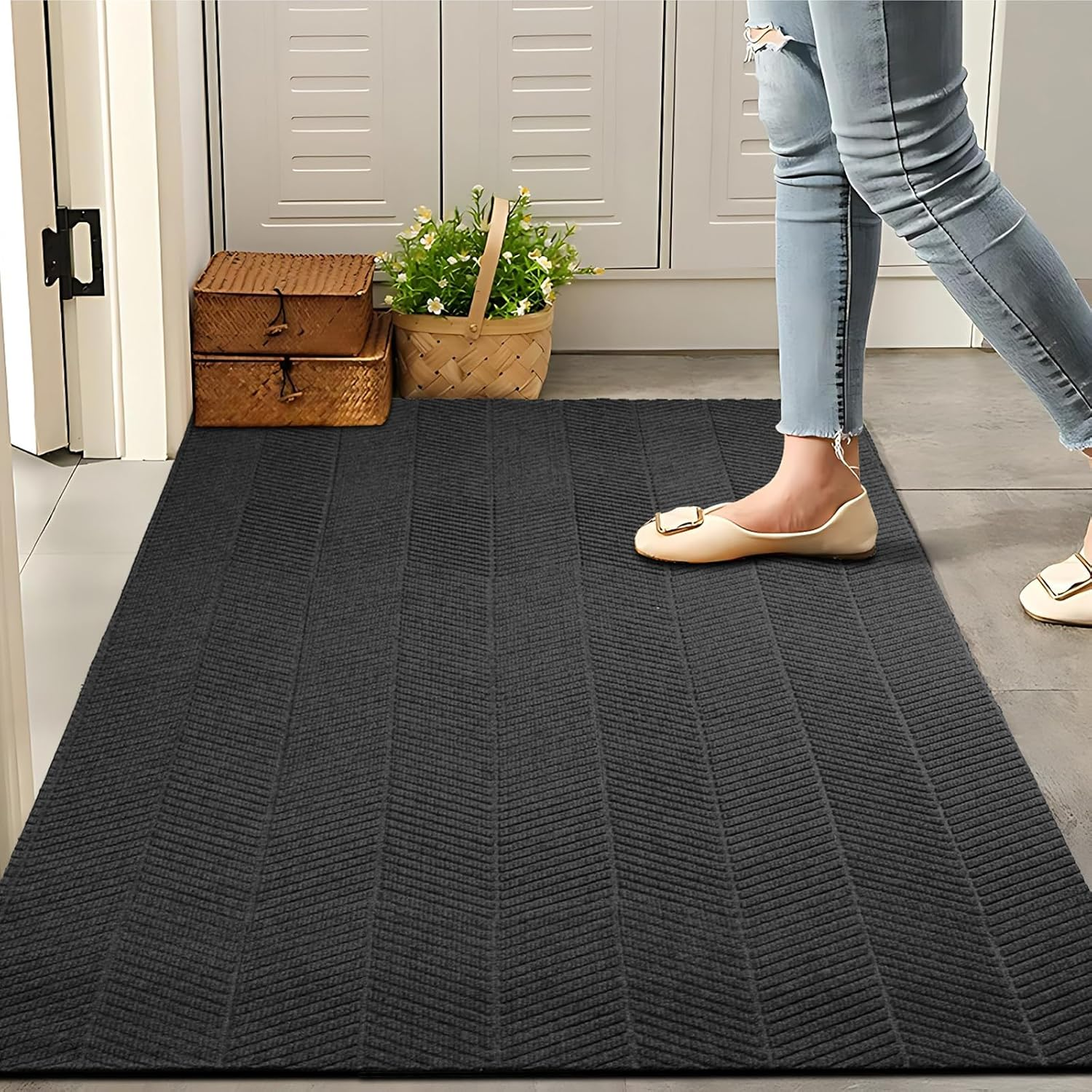 Marlow Front Door Mat, Heavy Duty Non-Slip for Entrance, Entryway Mats for Shoe Scraper, Dirt Resist Welcome Door Mats, Hallway Runner Rug, for Indoor&Outdoor Home High Traffic Area, 90Cmx305Cm, Grey