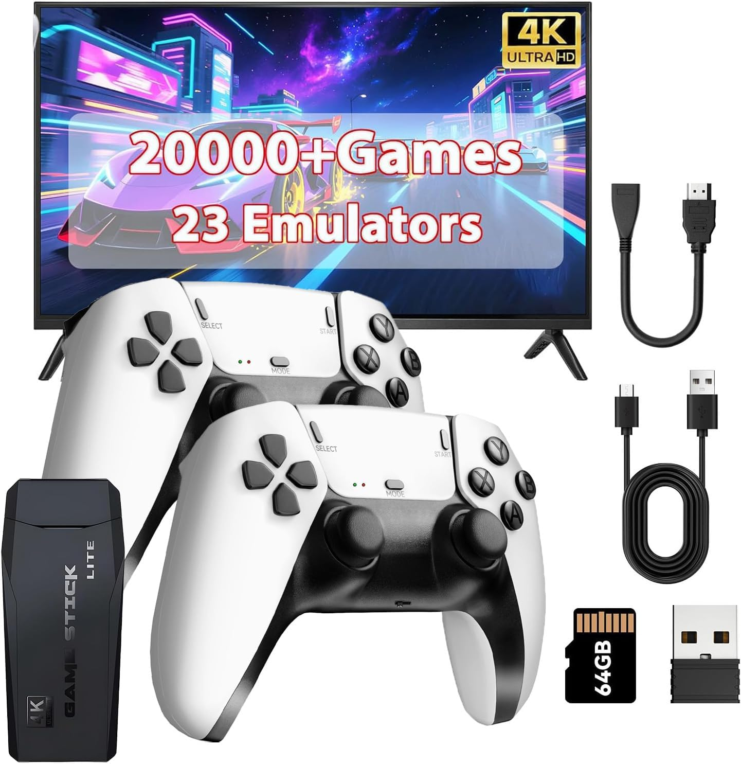 Retro Gaming Console with 20000+ Games & 23 Emulators, 4K HDMI Game Stick, Wireless Retro Game Console Retro Drive, Dual 2.4Ghz Wireless Controllers Plug and Play Video Game Console for TV image number 5