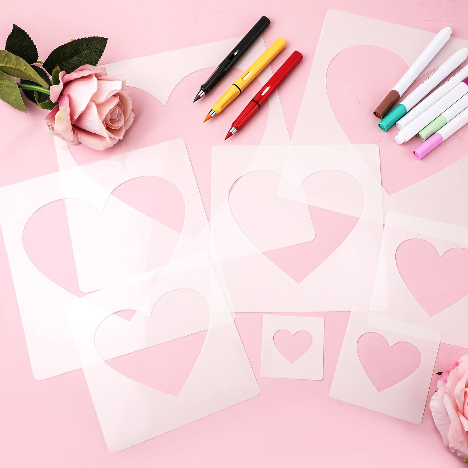 16Pcs Large Heart Stencils, Different Sizes Heart Template for Painting Plastic Reusable Heart Shaped Stencil Template for Fabric Walls Arts Paper Home Decoration image number 2