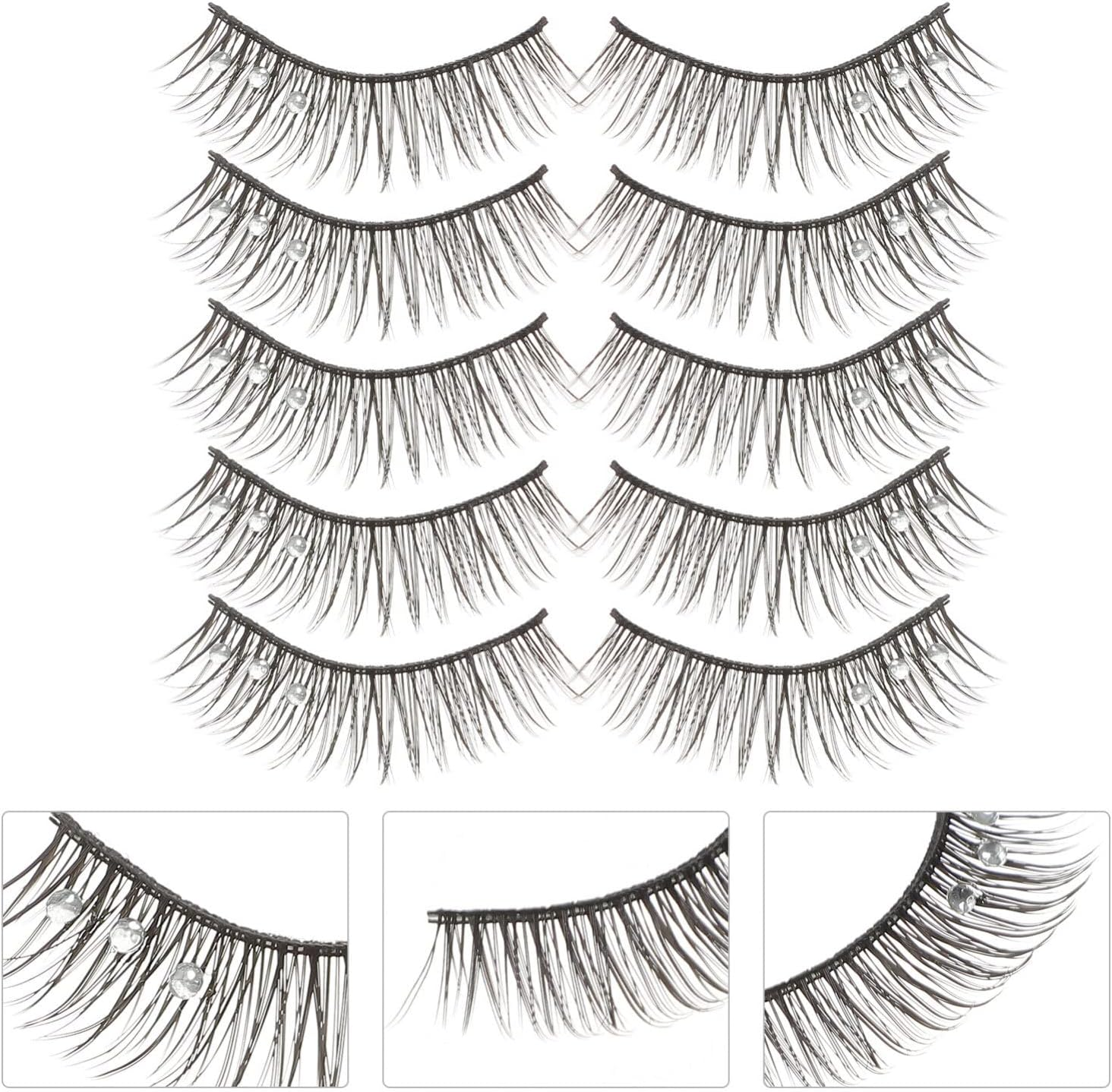Lurrose Natural False Lashes 5 Pairs False Eyelashes Fluffy Eyelashes with Rhinestones Fake Lashes Natural Look Lashes Pesta&ntilde;as Postizas Naturales