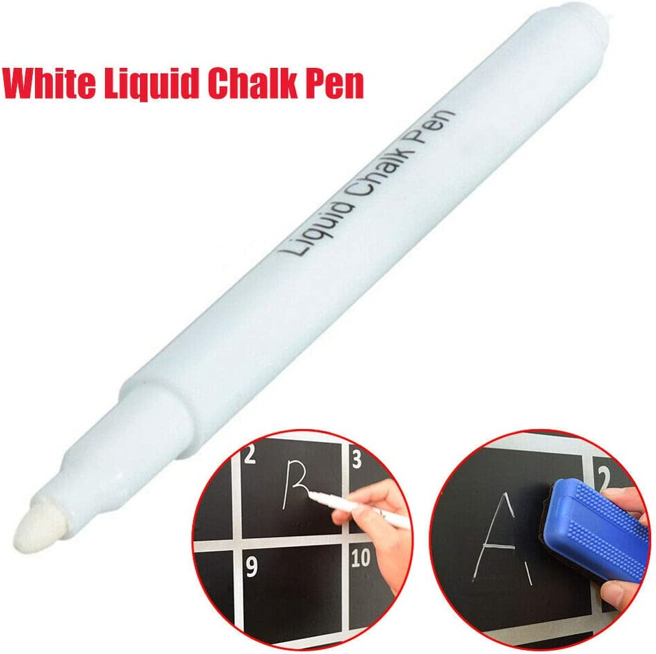 White Chalk Pens, Liquid Chalk Marker Pen for Whiteboard Blackboard Chalkboard Menu Glass Windows Wet Wipe Non Permanent