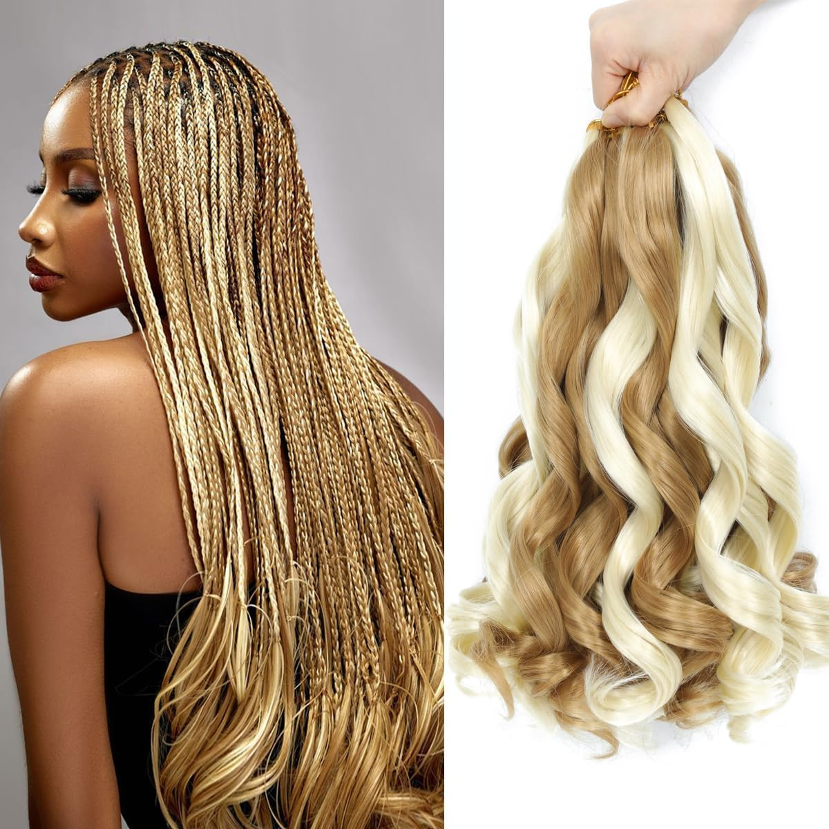 FALEMEI French Curl Braiding Hair 12 Inch 8 Packs Curly Braiding Pre Stretched Curls Braiding Extension French Curl Crochet Braids Spiral Braiding Hair Extensions (1B/33/30#, 12 Inch (Pack of 8))