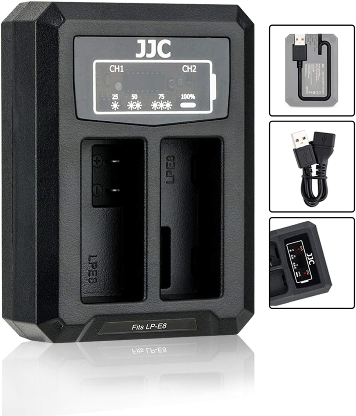 JJC LP-E8 Battery Charger USB Dual Slots for Canon EOS 700D 650D 600D 550D Rebel T5I T4I T3I T2I, Replaces Canon Charger LC-E8C, with 40Cm Extension Cable image number 4