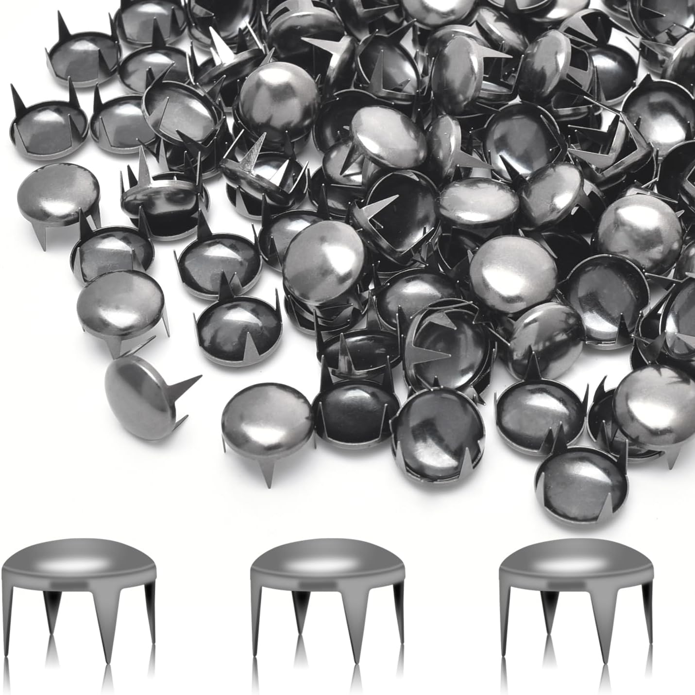 200Pcs 12Mm round Dome Rivets Spike Studs Spots Nailhead Punk Rock DIY Leather Craft for Shoes Clothing Bag Parts Decoration (Silver)