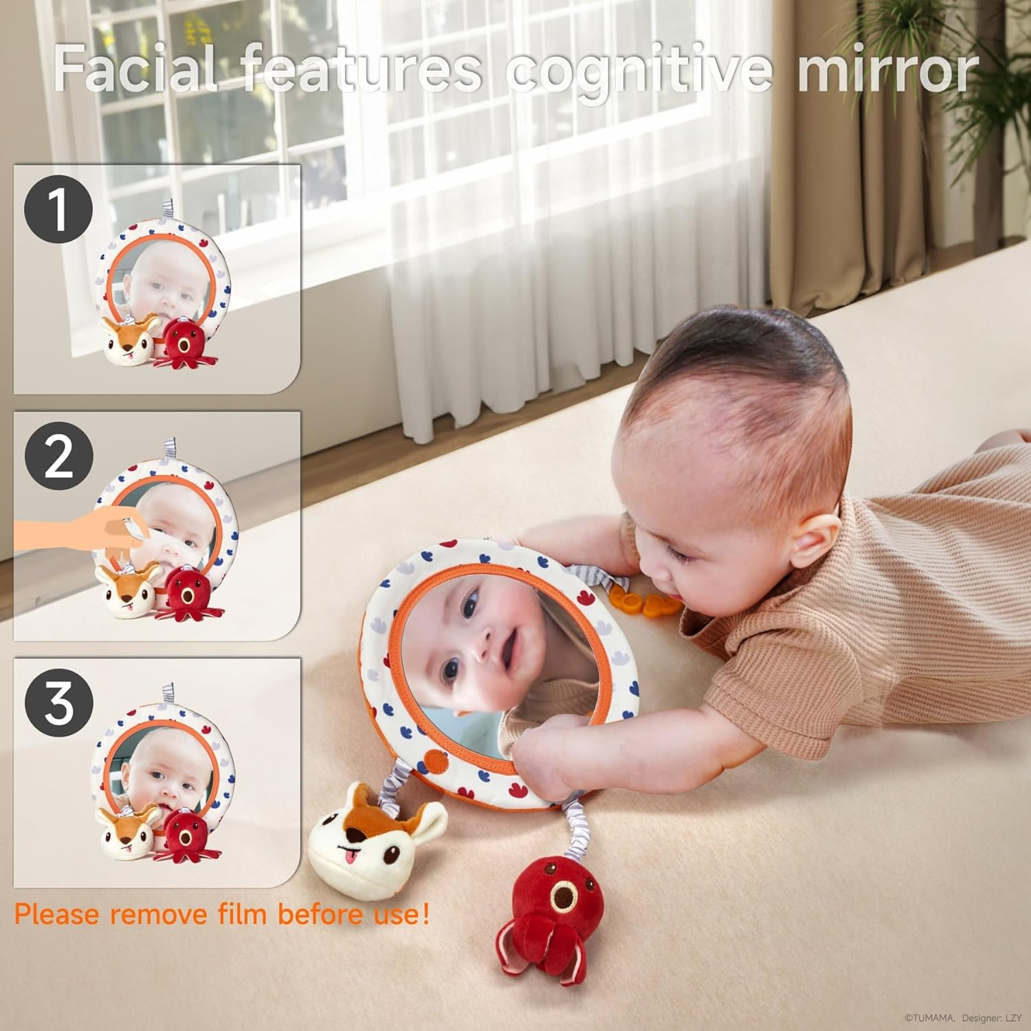 TUMAMA Kids Car Seat Toys for Babies 0-6 Months Rattle,Stroller Mobile Toys Mirror, Crinkle, Squeaky Newborn Baby Girl Boy Gifts image number 2