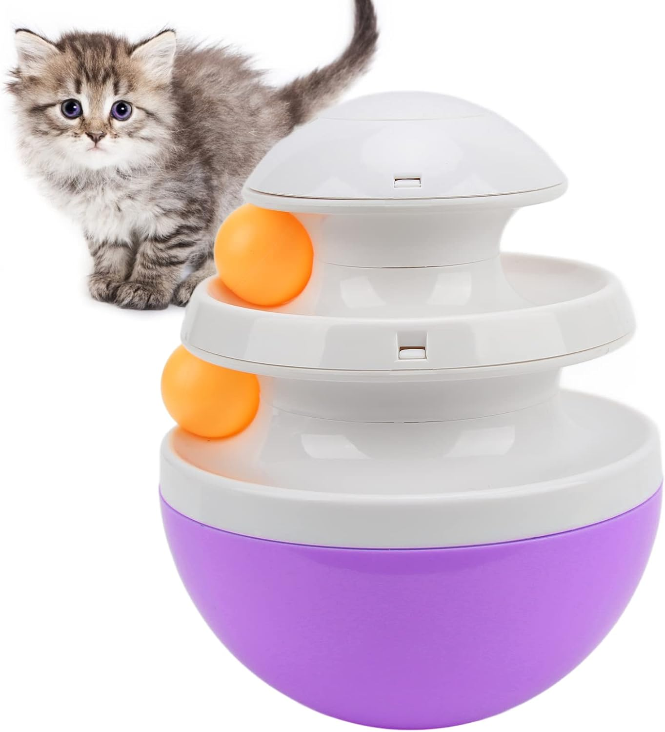 Cat Turntable Toys, Prevent Slip Track Adjustable Leakage Device Cat Leaky Food Ball, Interactive Kitten Fun Mental Physical Exercise Puzzle Toys for Cats Dogs (Purple)