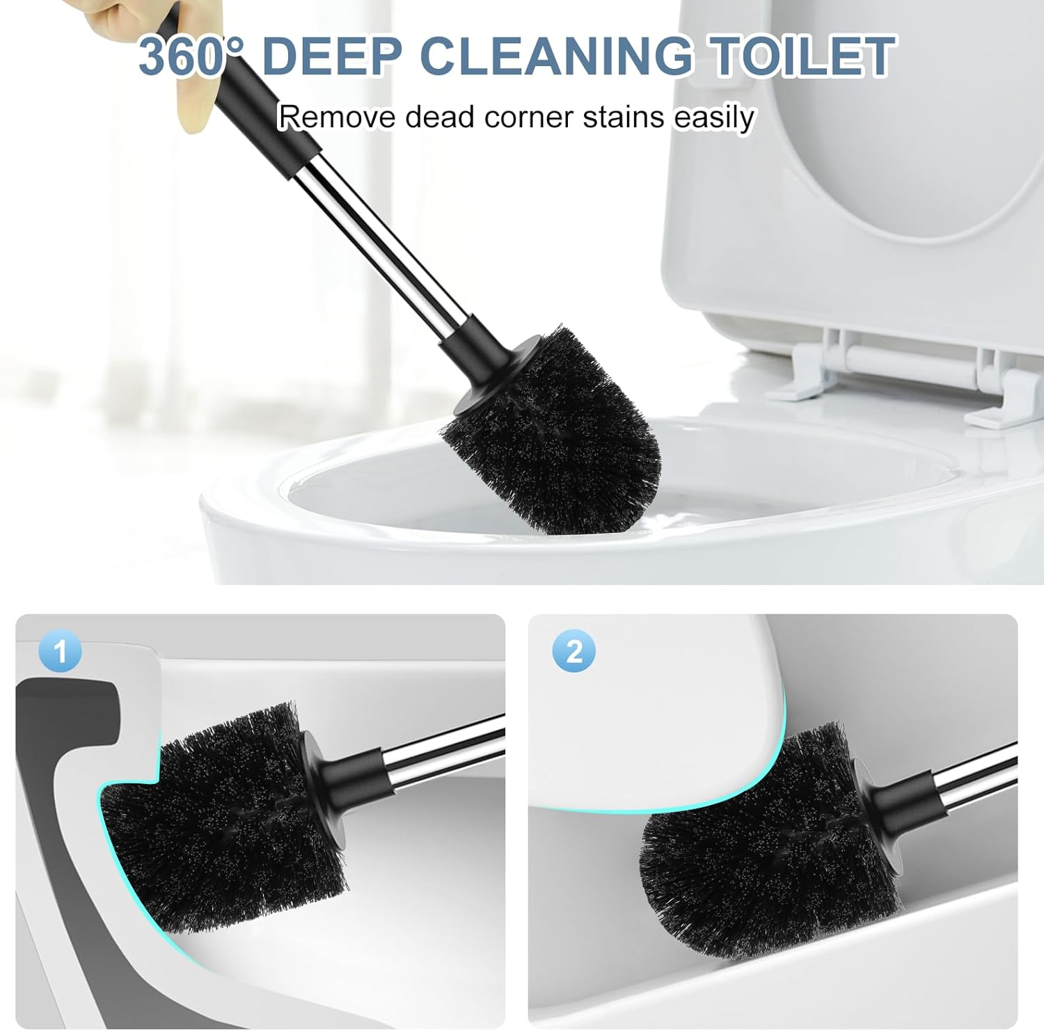 Setsail Toilet Brush and Holder, Self Closing Lid Toilet Bowl Brushes Holder and Extra Long Handle Ventilated Toilet Brush Set for Bathroom Cleaning, Nylon Bristles, Black image number 4