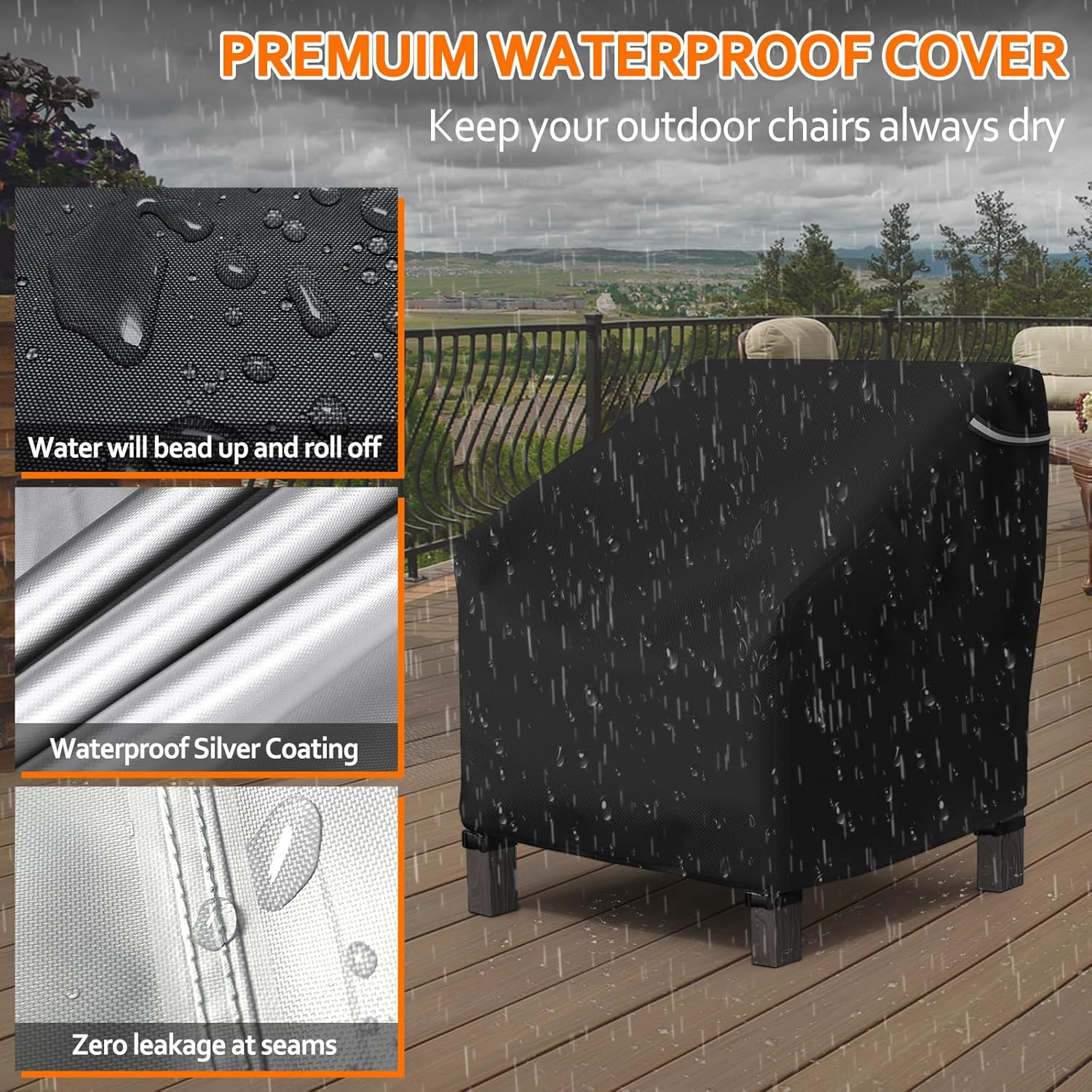 STARTWO Patio Chair Covers Outdoor Furniture Covers Waterproof Fit for 32"Lx 37" W X 36"H, Lounge Deep Seat Cover, Heavy Duty Chair Covers for Lawn Furnitures, Black image number 4