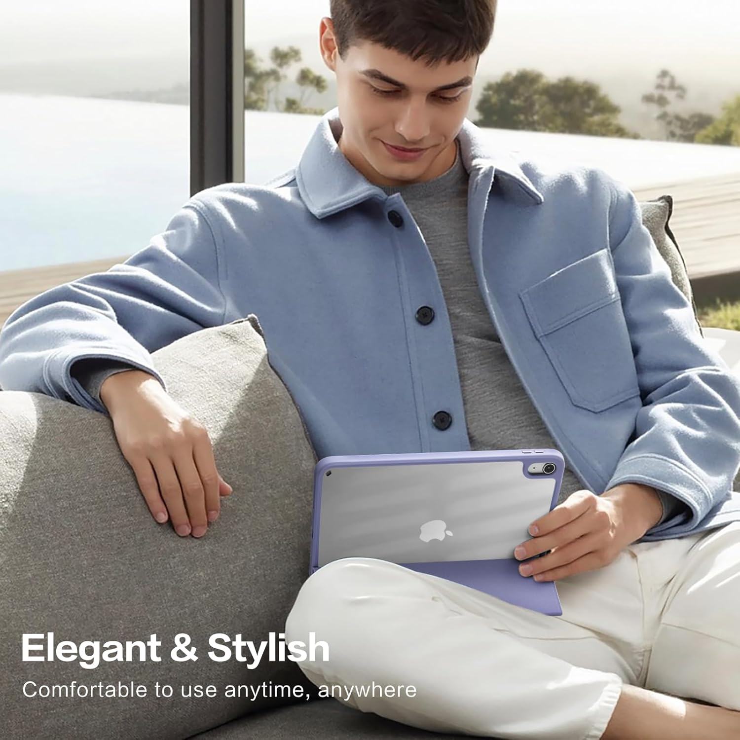 Getino Compatible with Ipad 10Th Generation Case with Pencil Holder, Ipad 10.9 Case with Clear Transparent Back Shell, Auto Wake/Sleep, Shockproof Slim Cover for Ipad 10 Gen 10.9 Inch 2022, Bluegray image number 6