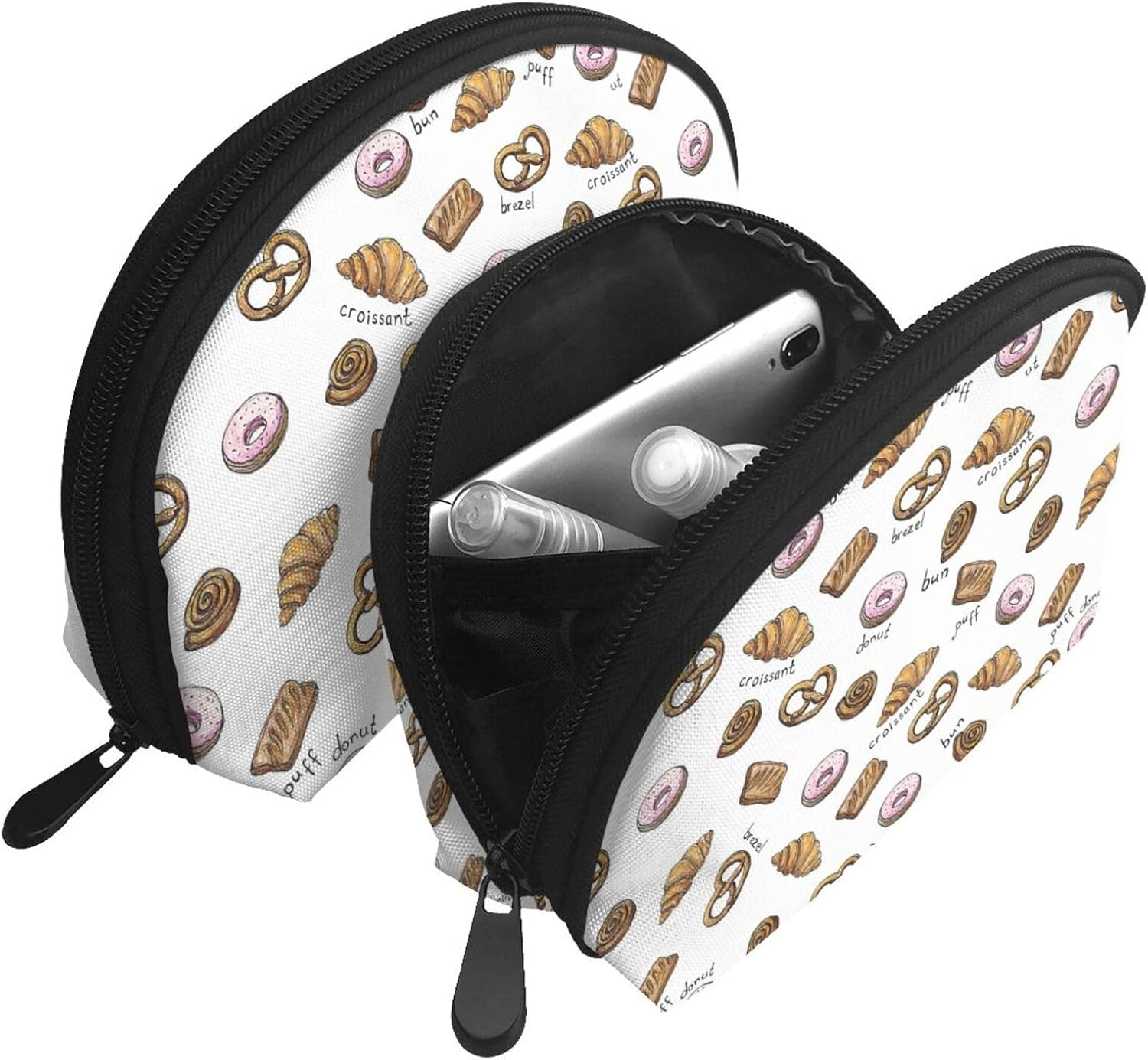 Cozimangoe Coin Pouch Makeup Bags Set, 2 Piece Shell Shape Cosmetic Bag with Pockets for Daily Travel Handbag Lipstick Keys Toiletry, Personalized Croissant image number 5