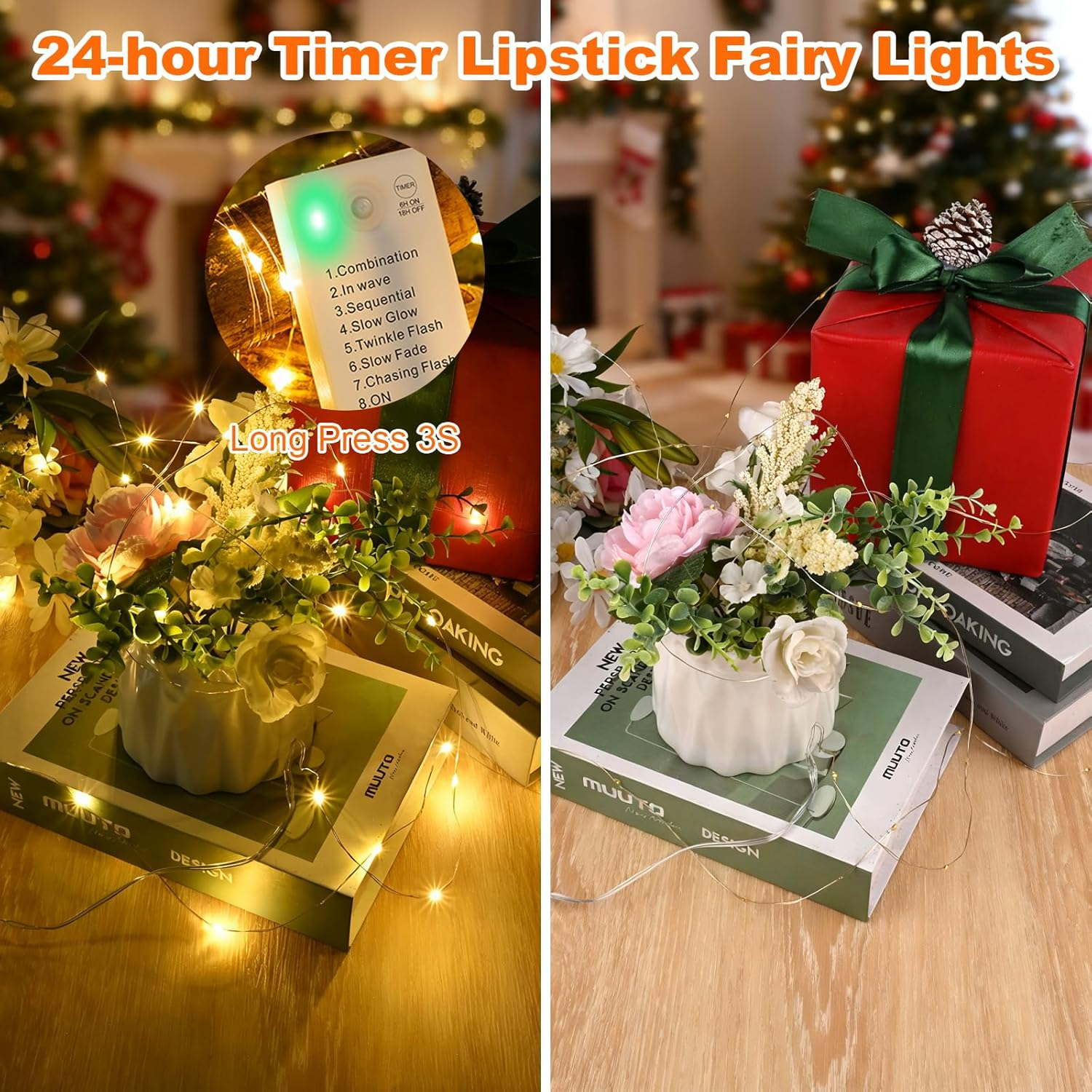 Jetuvlie Fairy Lights Battery Operated,Rechargeable 50 LED Twinkle Lights with Timer,Christmas Decorations Mini Indoor LED String Lights for Vine, Bedroom,Parties, Wedding,Deco(5M/16Ft Warm White) image number 5