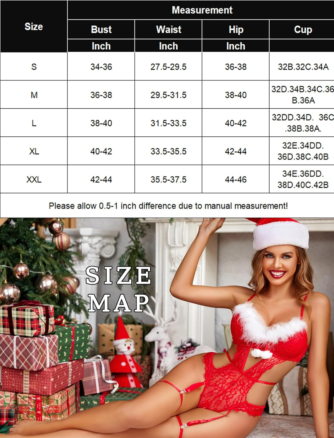 Avidlove Christmas Garter Lingerie Set Lace Strappy Teddy Underwired Naughty Bodysuit Exotic One Piece Babydoll image number 2