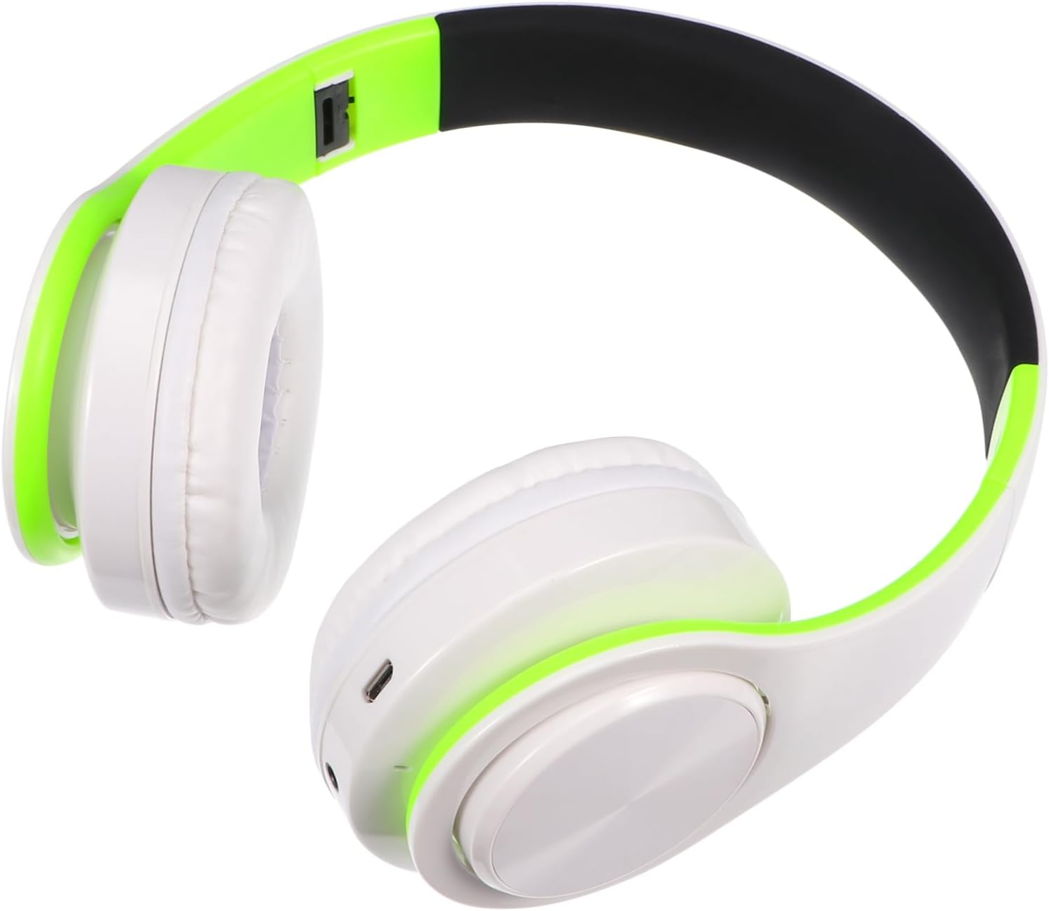 Holibanna Wireless Foldable Headset Over-Ear Stereo Headphone Adjustable Design Noise Reduction for Sports and Travel, Green and White image number 1