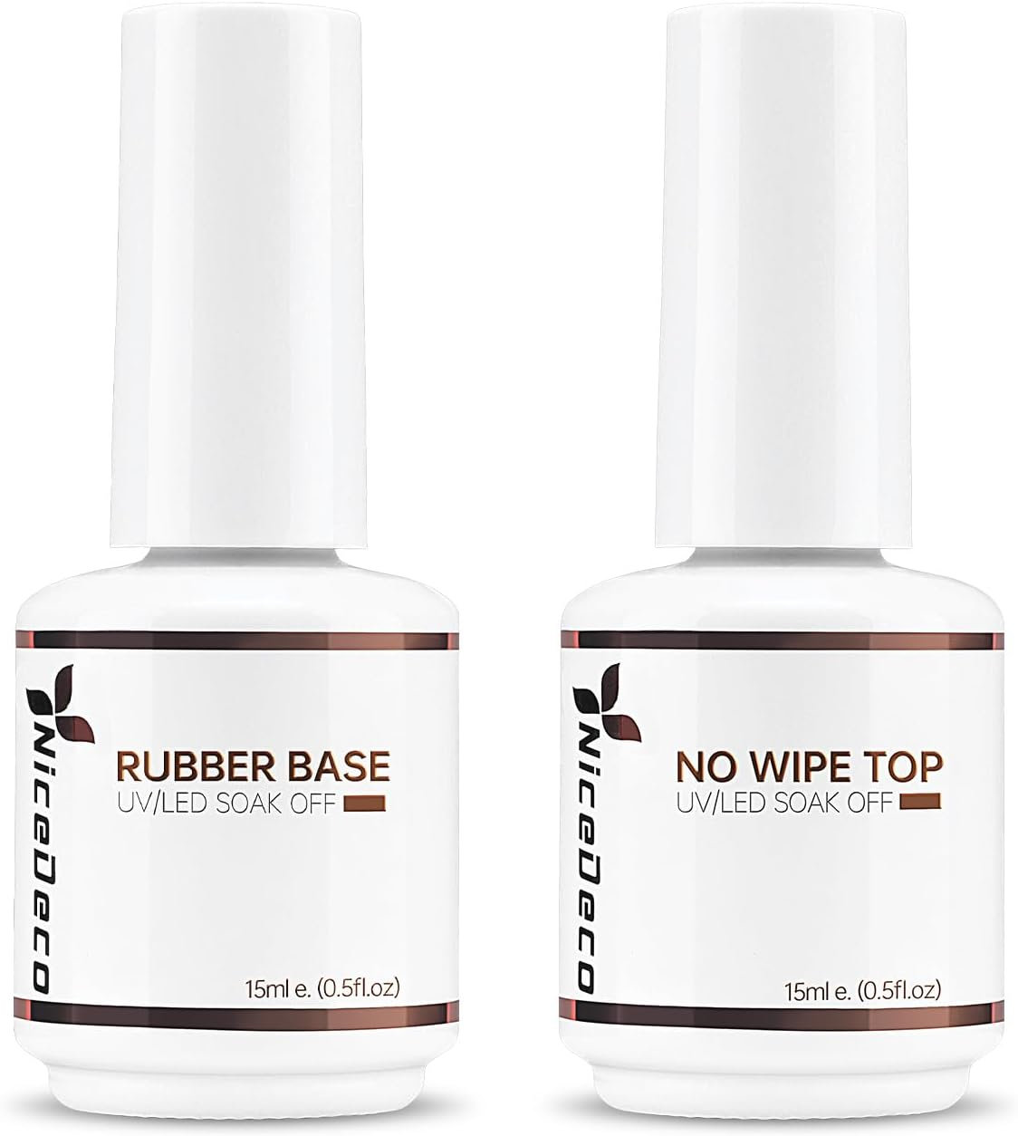 Nicedeco Rubber Base and No Wipe Top Coat Set 2 Pcs 15Ml Gel Nail Polish Soak off LED U V Gel Nail Kit Cruelty-Free & Vegan image number 4