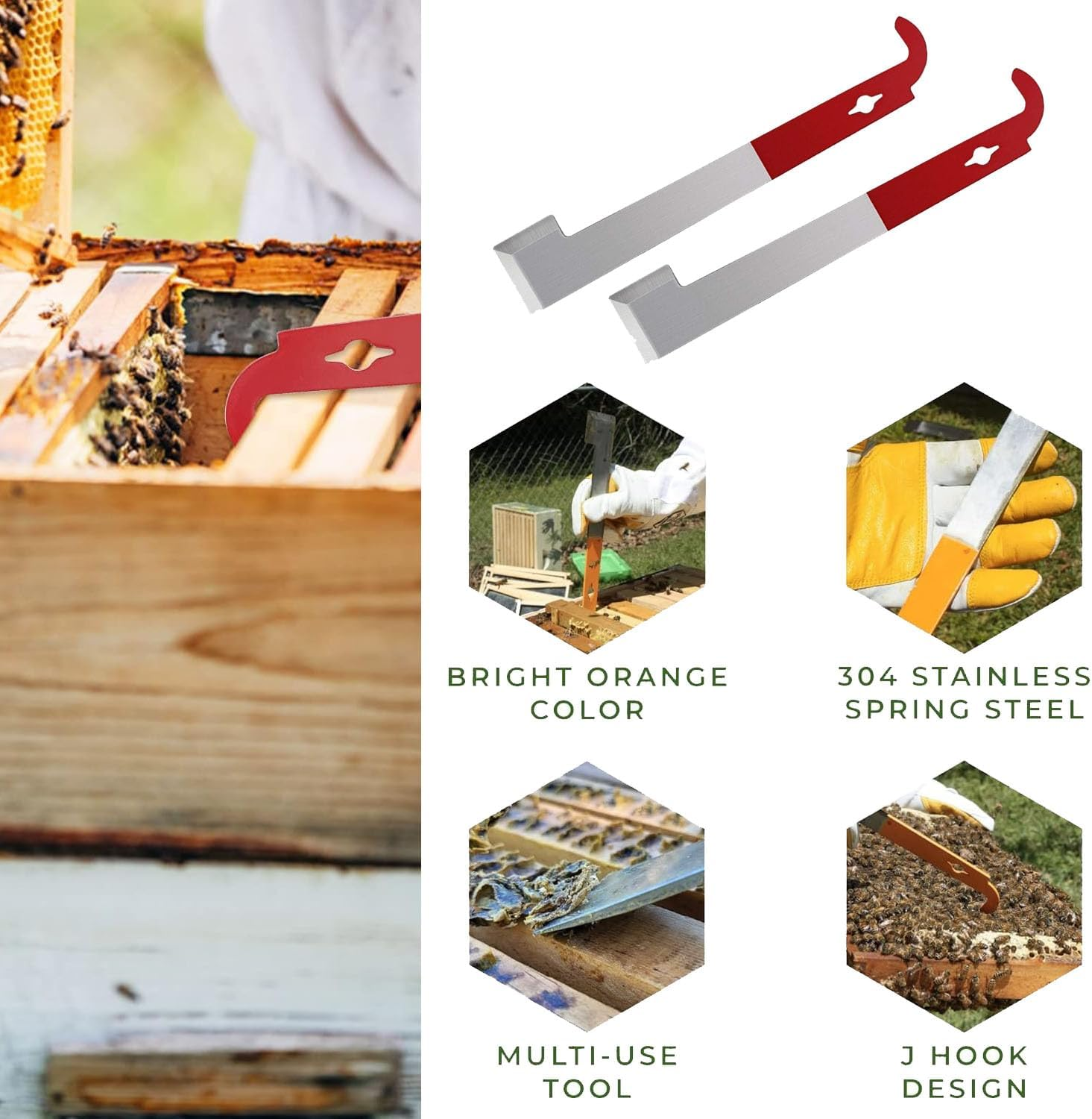 2 Pack Stainless Steel Beehive Scraper Beekeeping Tool, Hive Tool J-Hook Bee Hive Tool,Stainless Steel Bee Hive Scraper,Cleaning Beekeeping Supplies and Bee Hive image number 3