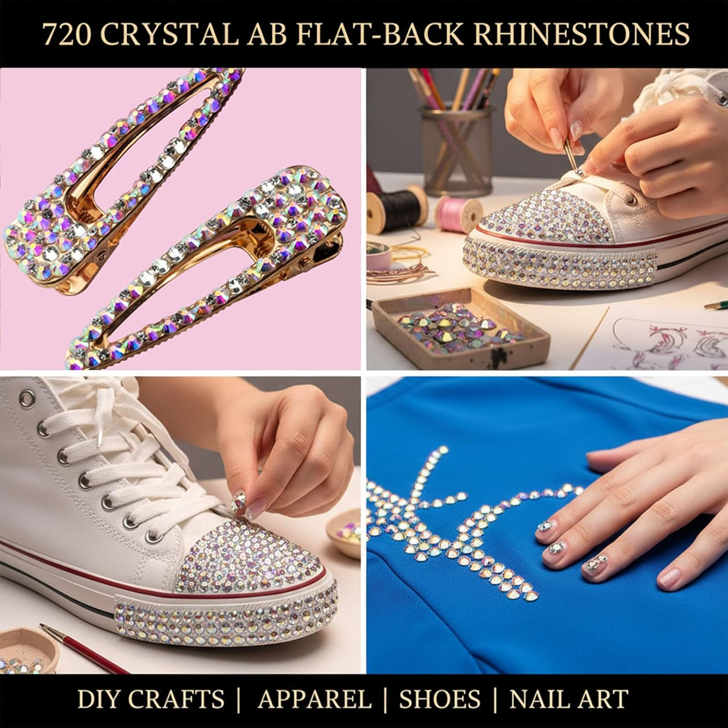 720 Pieces SS20 4.8Mm AB Glue Fix Flatback Rhinestones for Crafting, Nail Art, Face and Party Decoration, Crystal Clear Glass Gemstones for DIY Projects &ndash; Ermaoo (Crystal AB) - Transparent Ab image number 4