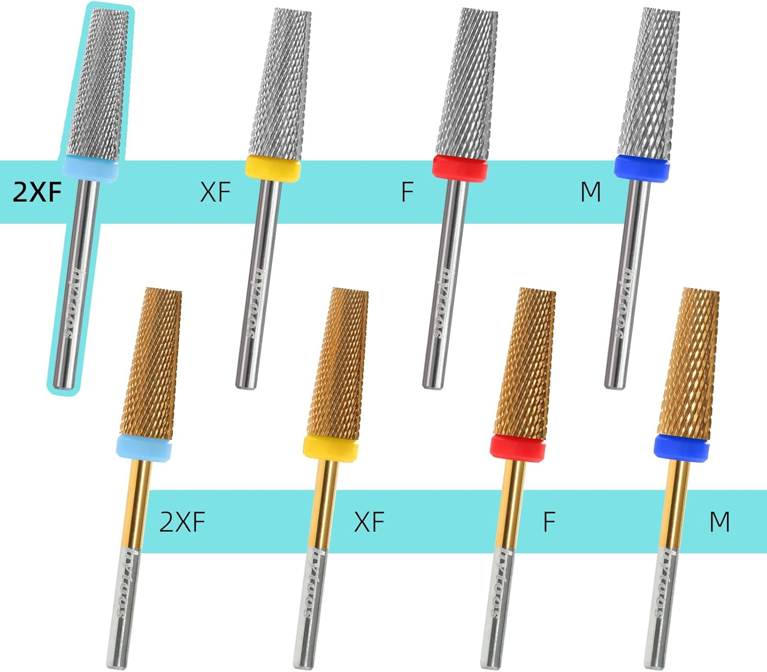 HYTOOS 5 in 1 Nail Drill Bits, 6 * 16Mm Flat Top Tapered Professional Tungsten Carbide Bit for Gel Polish & Base Removal, Electric File Manicure Drills Accessories Tool,2Xf image number 4