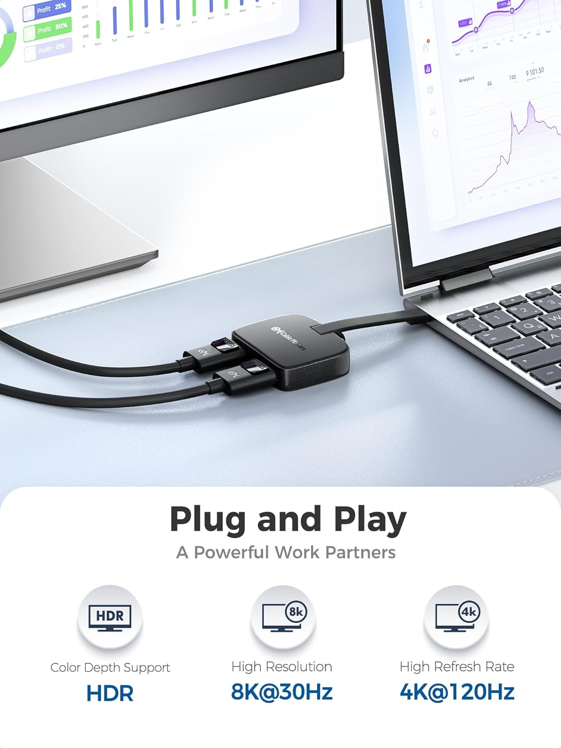 Cable Matters Portable 8K or Dual 4K 60Hz USB C to Dual Displayport Adapter, Foldable Thunderbolt to Dual Displayport Adapter - Thunderbolt 4 Compatible for XPS, (Macos Supports One Extended Display) image number 6