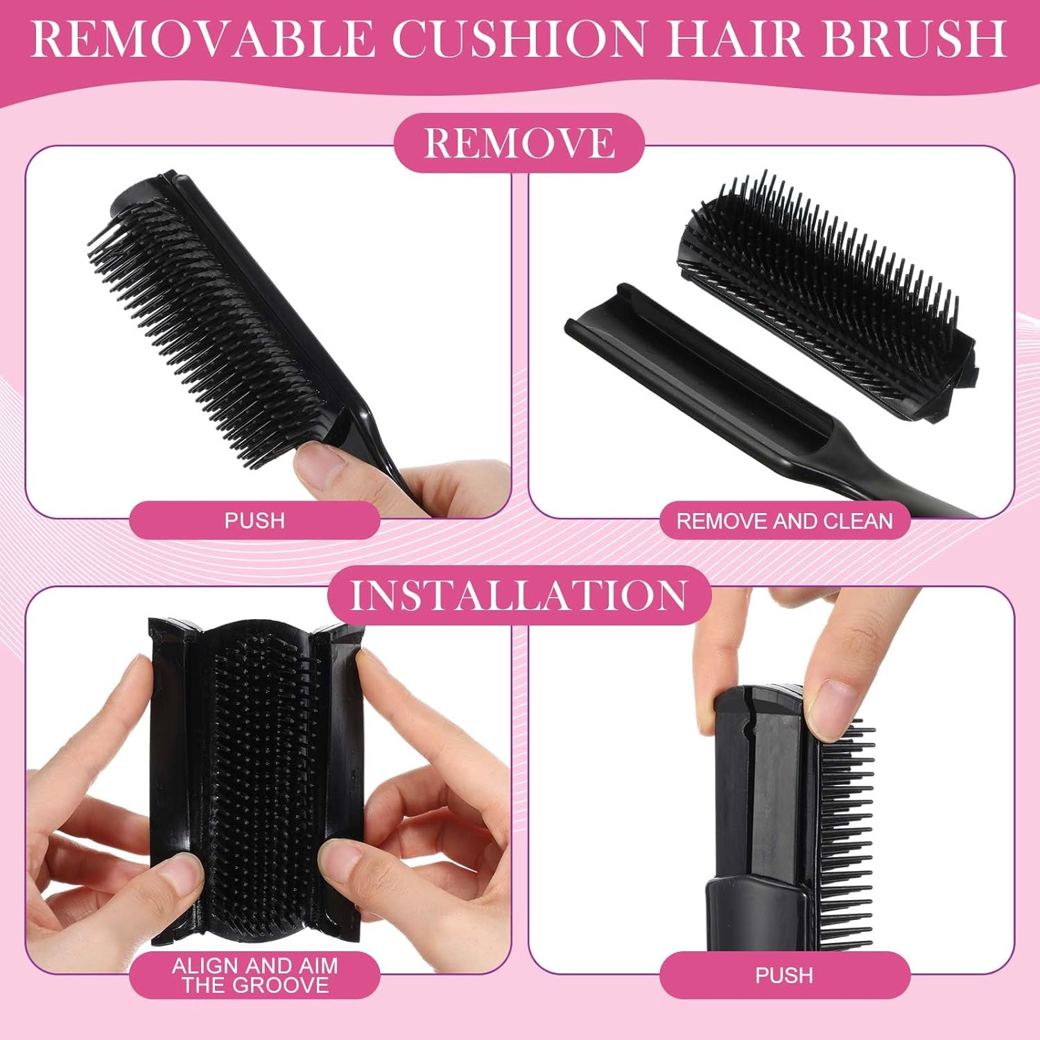 Patelai 3 Sizes 9-Row and 5-Row Cushion Nylon Hair Brush for Natural Hair, Travel Detangling Brush Comb for Women Men Volumizing Shaping Separating Defining Curls Hair Salon (Black)