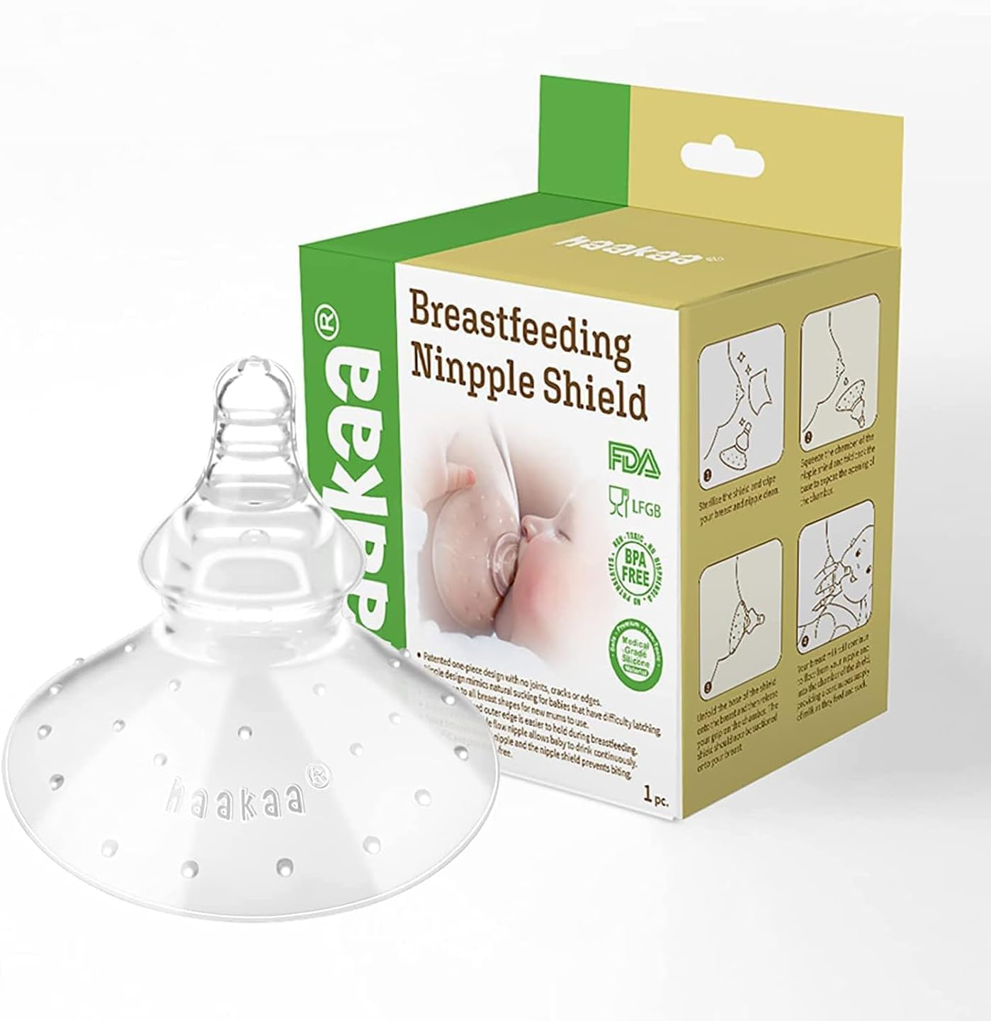 Haakaa Breastfeeding Nipple Shield - Protect Sore, Inverted Nipples for Breastfeeding Mom, Non Slip Nipple Teat, Variable Flow Non-Toxic - round Shape image number 4