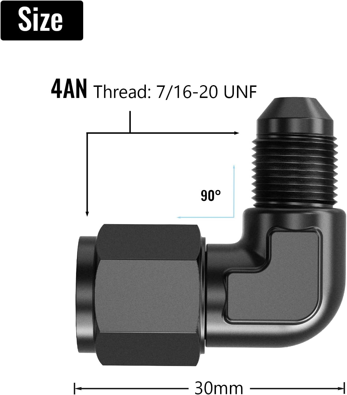 90 Degree 4AN Female to 4AN Male Swivel Flare Union Fitting Adapter, Black Hard Aluminum Hex Anodized Connector, Automotive Accessories Suitable for Vehicle Fuel Oil Line Modification image number 1