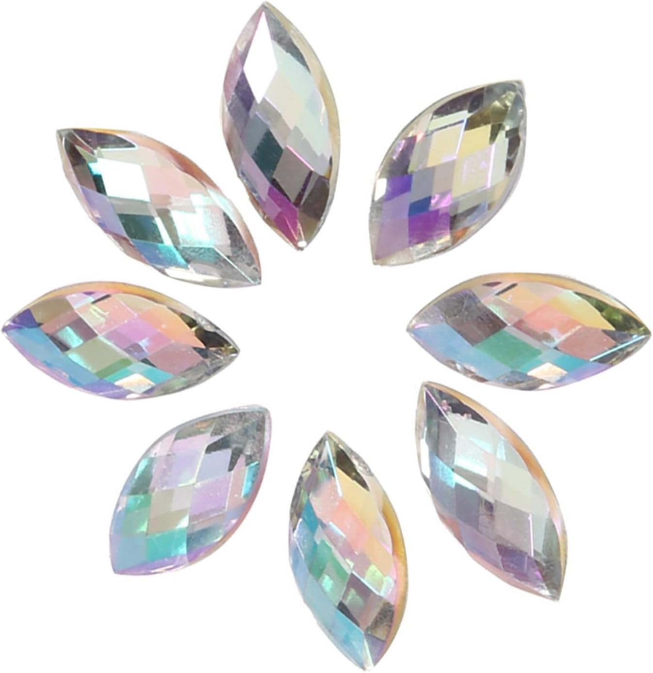 Watris Veiyi 500 Pieces Rhinestones for Sewing, Horse Eye Shape Glitter Stones for Crafts, Acrylic Flatback Rhinestones for Textiles (White)