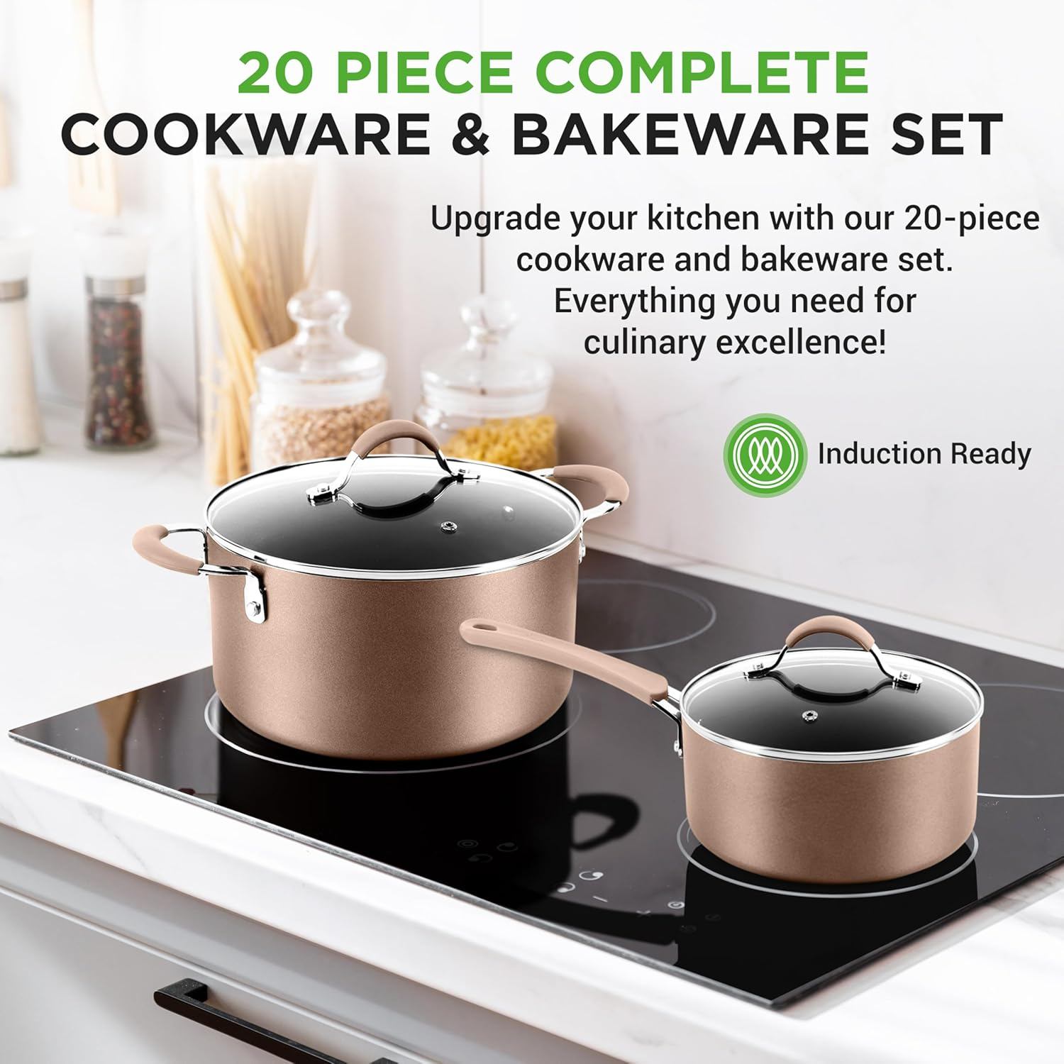 Nutrichef 20-Piece Nonstick Kitchen Cookware Set - Pfoa/Pfos-Free Heat Resistant Lacquer Kitchenware W/Bakeware, Frying Pans, Cooking Pots, Utensils image number 2