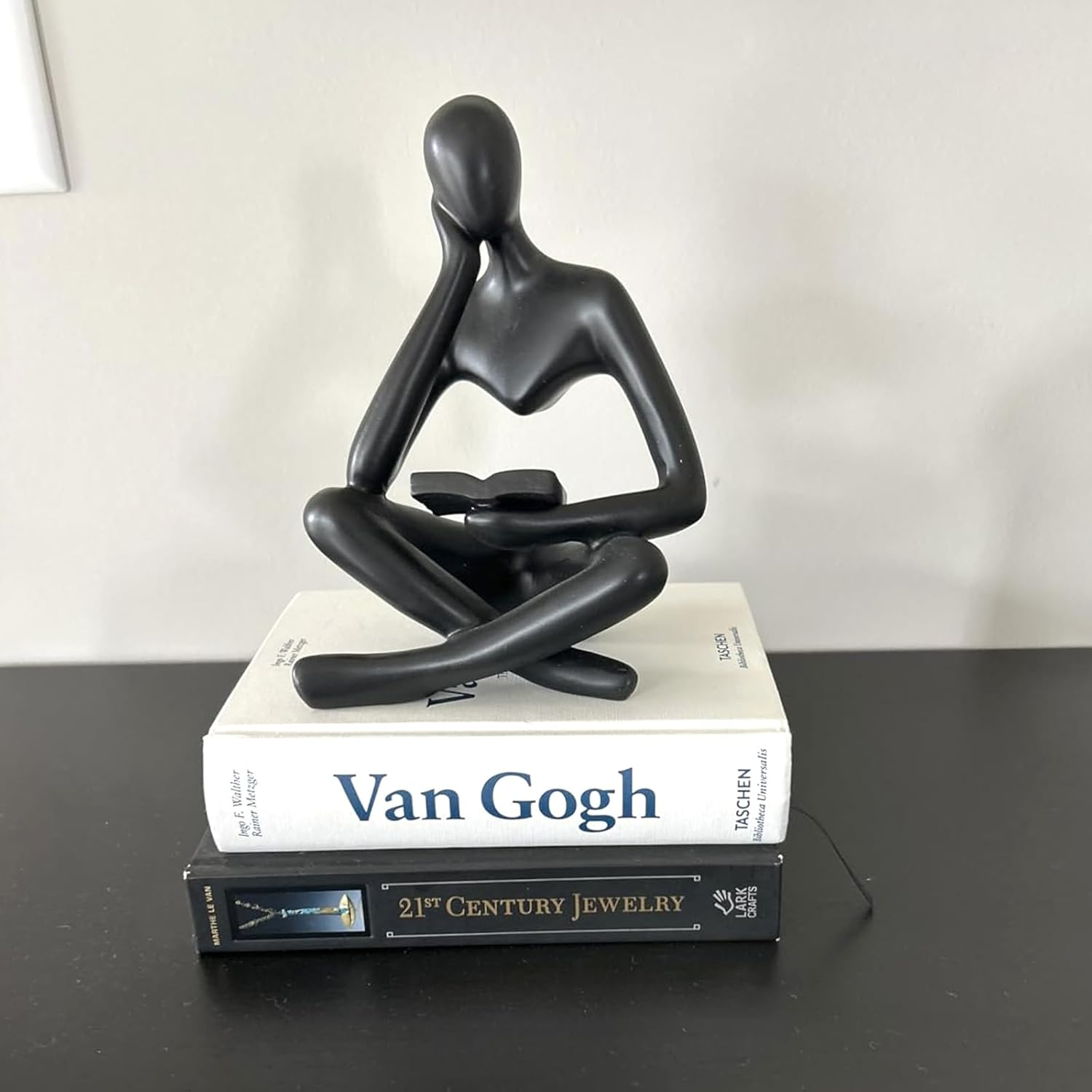 Thinker Statue Decor Abstract Reading Women Bookshelf Figurines Modern Coffee Table Sculpture Decor for Living Room Bedroom Home Library Shelves Office (Black-Right) - Black-Right image number 2