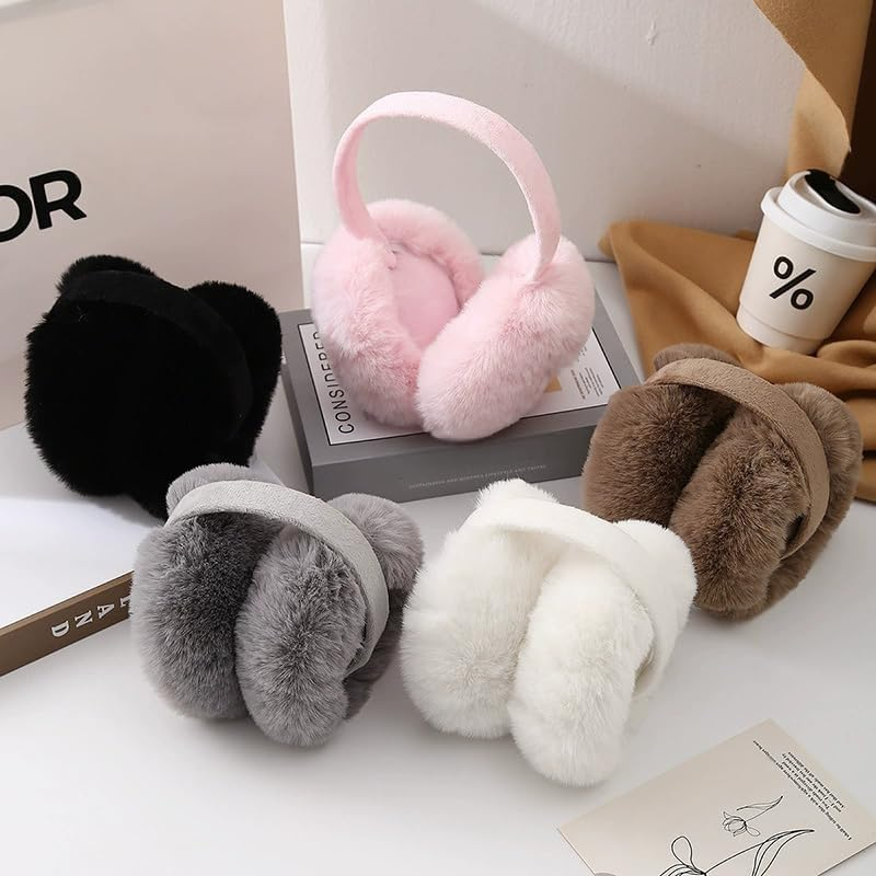 Wabmipe Winter Earmuffs Made of Artificial Fur, Warm and Cute. Fluffy and Foldable. Outdoor Skiing. Ear Warmers for Women and Girls - Black image number 3