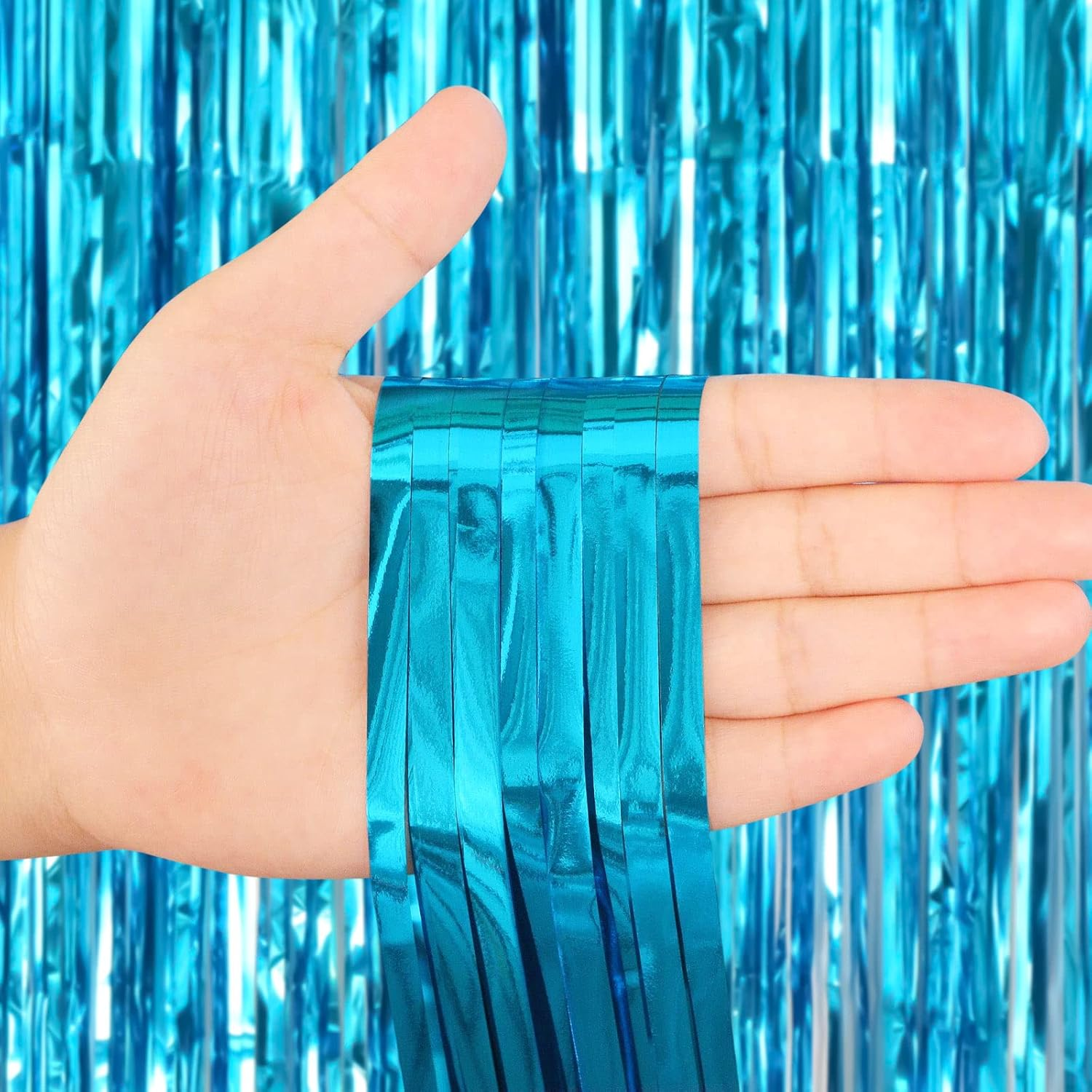 Lake Blue Fringe Curtain Party Decorations 2 Pack, Large Foil Fringe Backdrop Curtains Door Streamers for Birthday Wedding Bridal Shower Holiday Party Decor image number 6