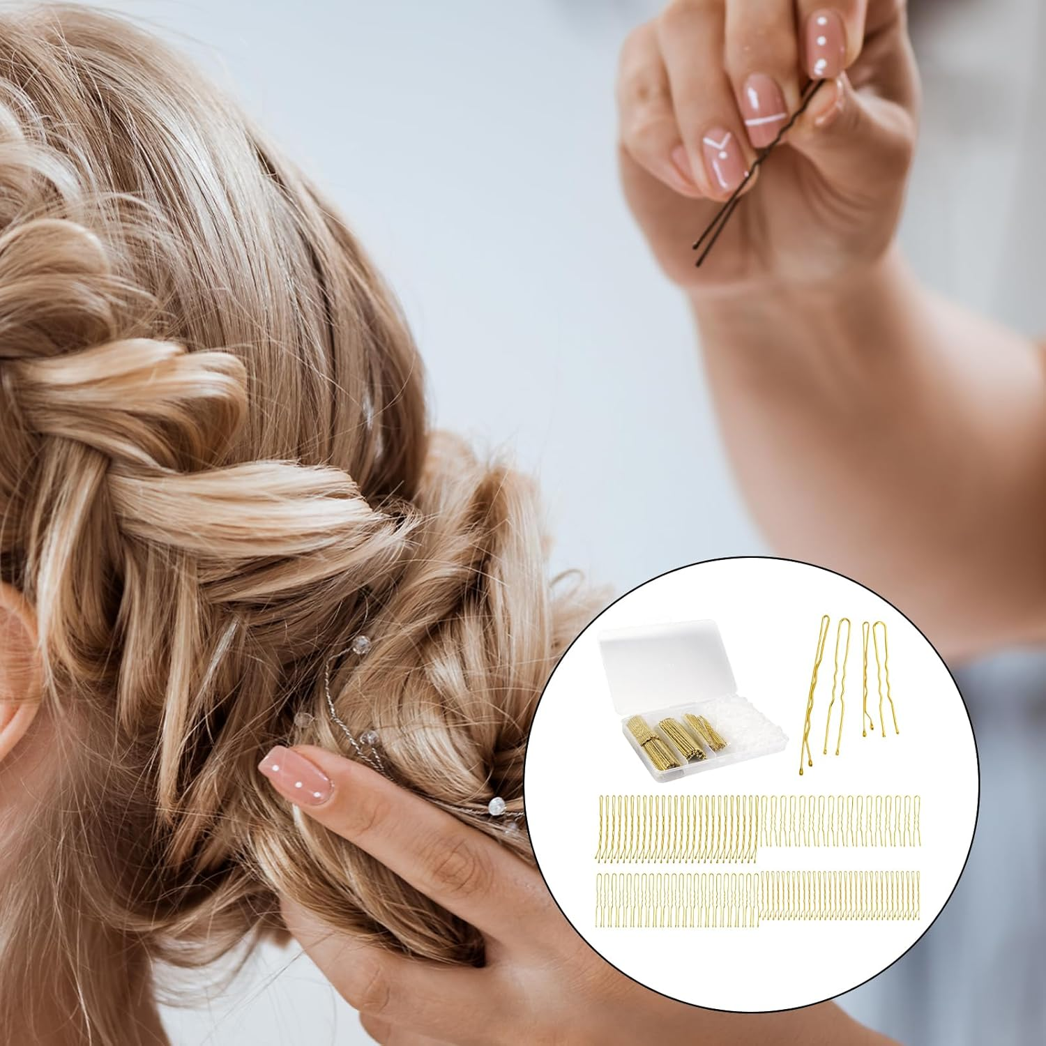 Bliceon Pack of 700 Small Bobby Pins Set, U-Shaped Hair Clips, Transparent Hair Elastic, Small Bobby Pins for Women and Girls with Storage Box (Gold) image number 6