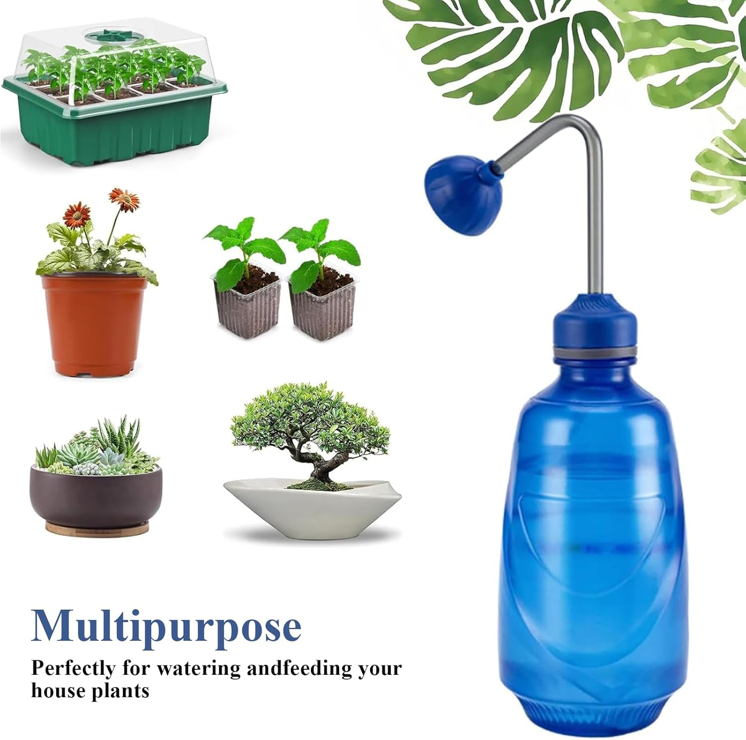 Rhoyee 450Ml Mini Watering Can for Indoor Plants &ndash;Squeeze Bottle with Precision Spout & Spray Head &ndash;Leak-Proof Plastic Plant Water Bottle for Succulents, Seedlings, Bonsai & Office Desk Plants (Blue) image number 4