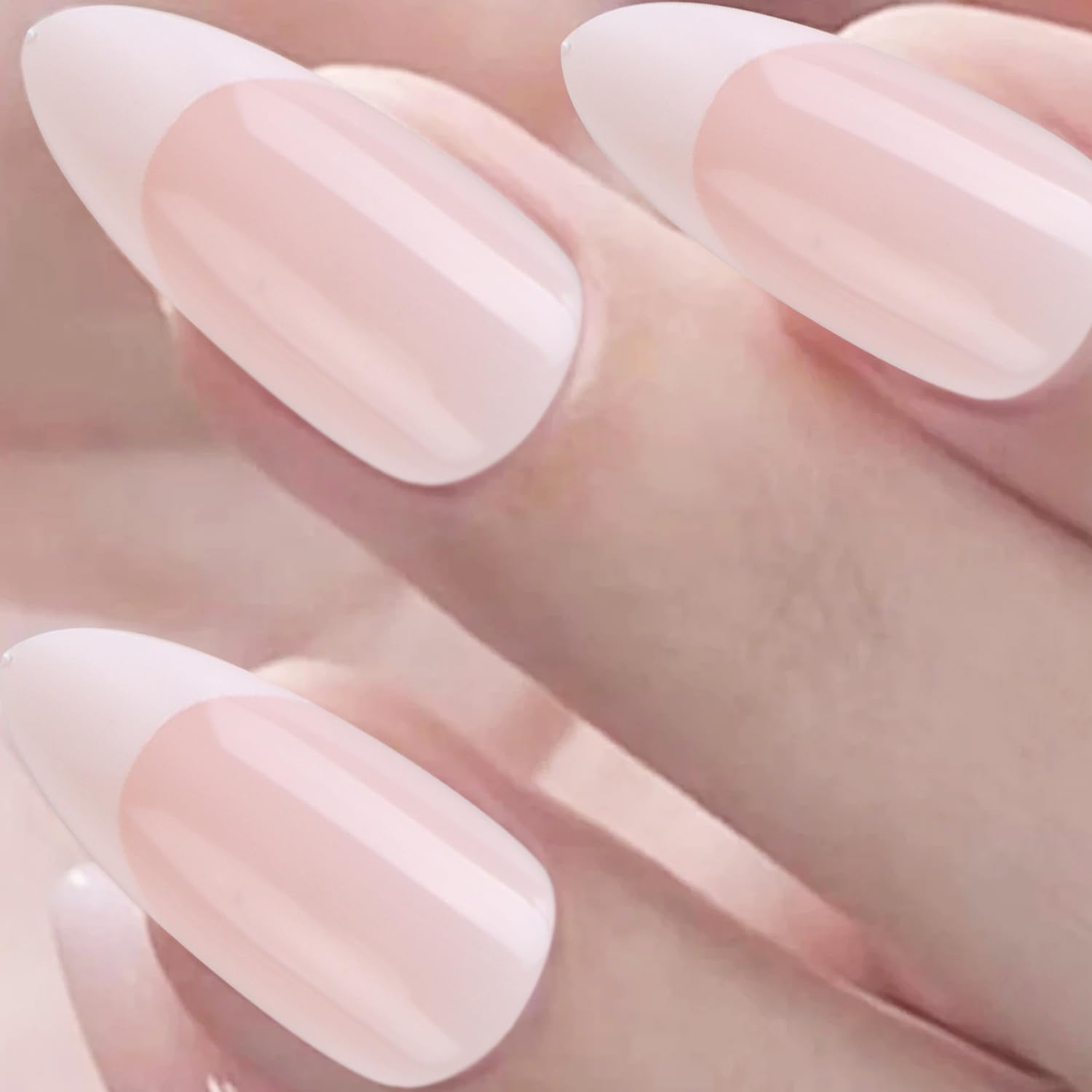 24 Pieces Long Almond French Press on Nails Kit, White Tips, Full Coverage Artificial Nails (French - Almond) image number 1