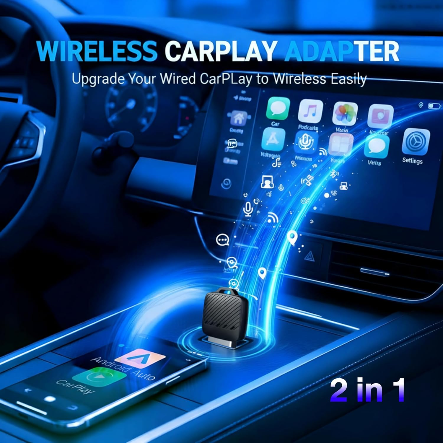 PIEKEDS Wireless Carplay Adapter, Android Auto & Carplay 2-In-1, Carplay Wireless Adapter for Ios 10 & Android 11+, 5.8Ghz Wi-Fi 6 & BT5.4, Plug & Play, Car Play Wireless Adapter